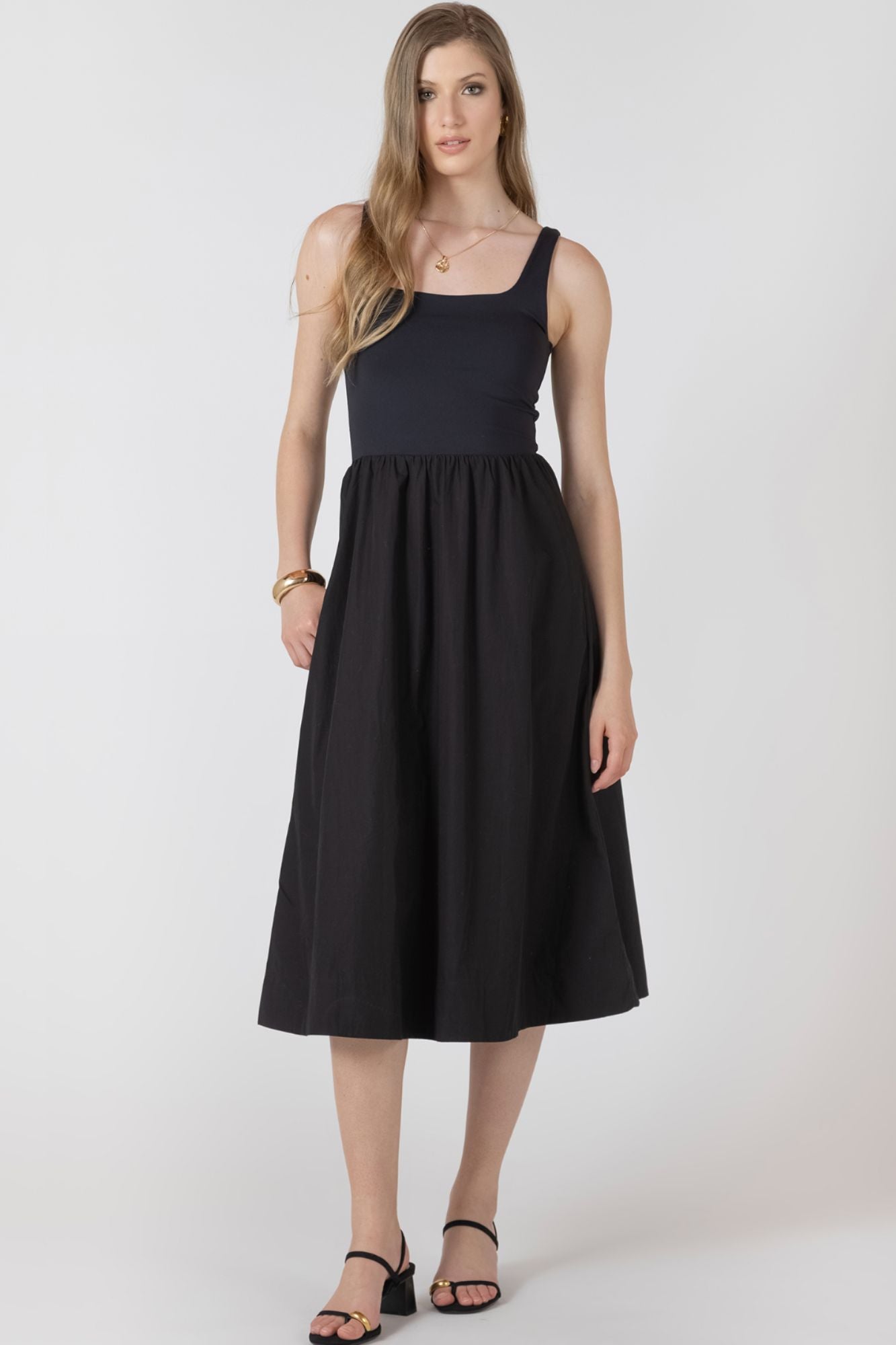 Mixed Fabric Midi Dress