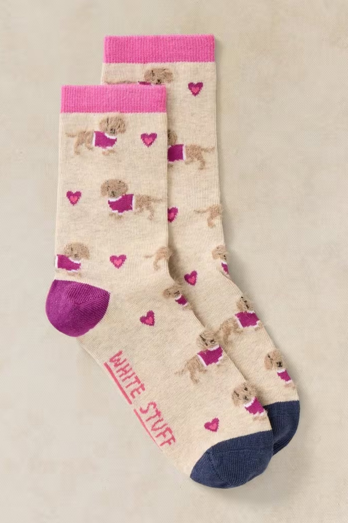 Fluffy Sausage Dog Ankle Sock - 6-8 - Natural Multi