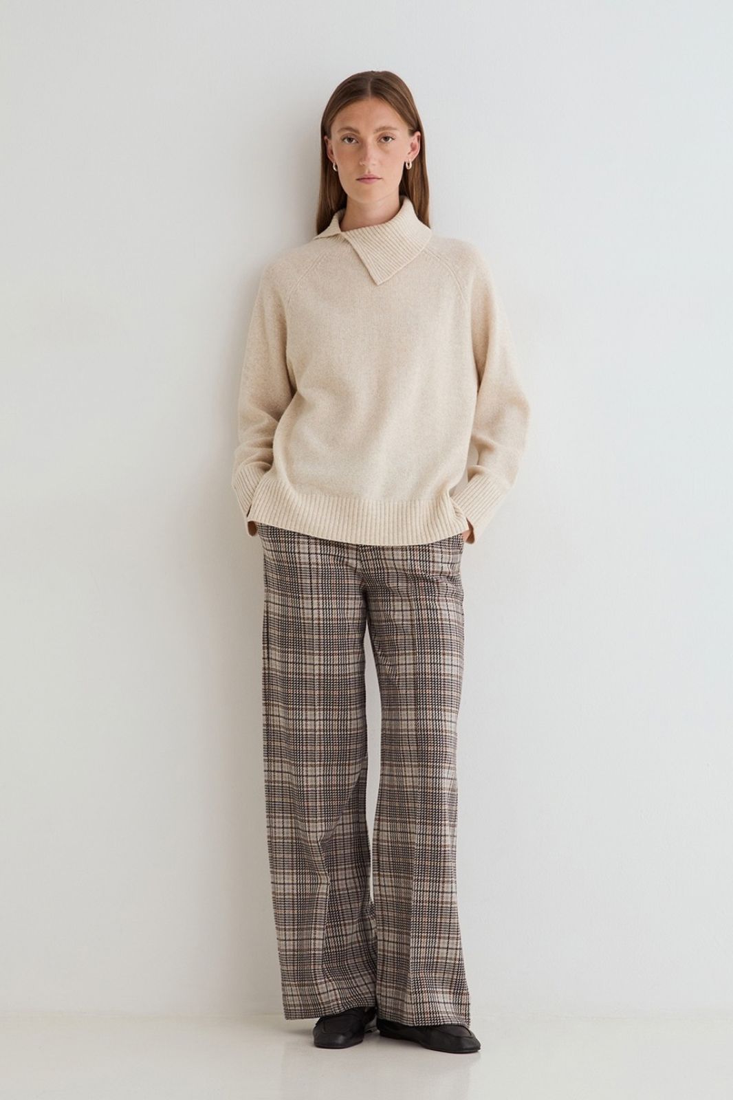 Wide Leg Check Trousers