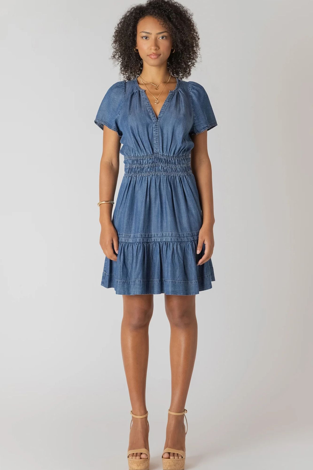 Smocked Waist Tiered Mini Dress