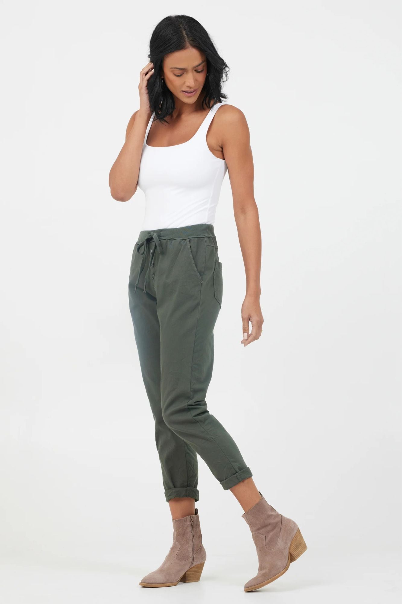 Becca Diagonal Button Joggers