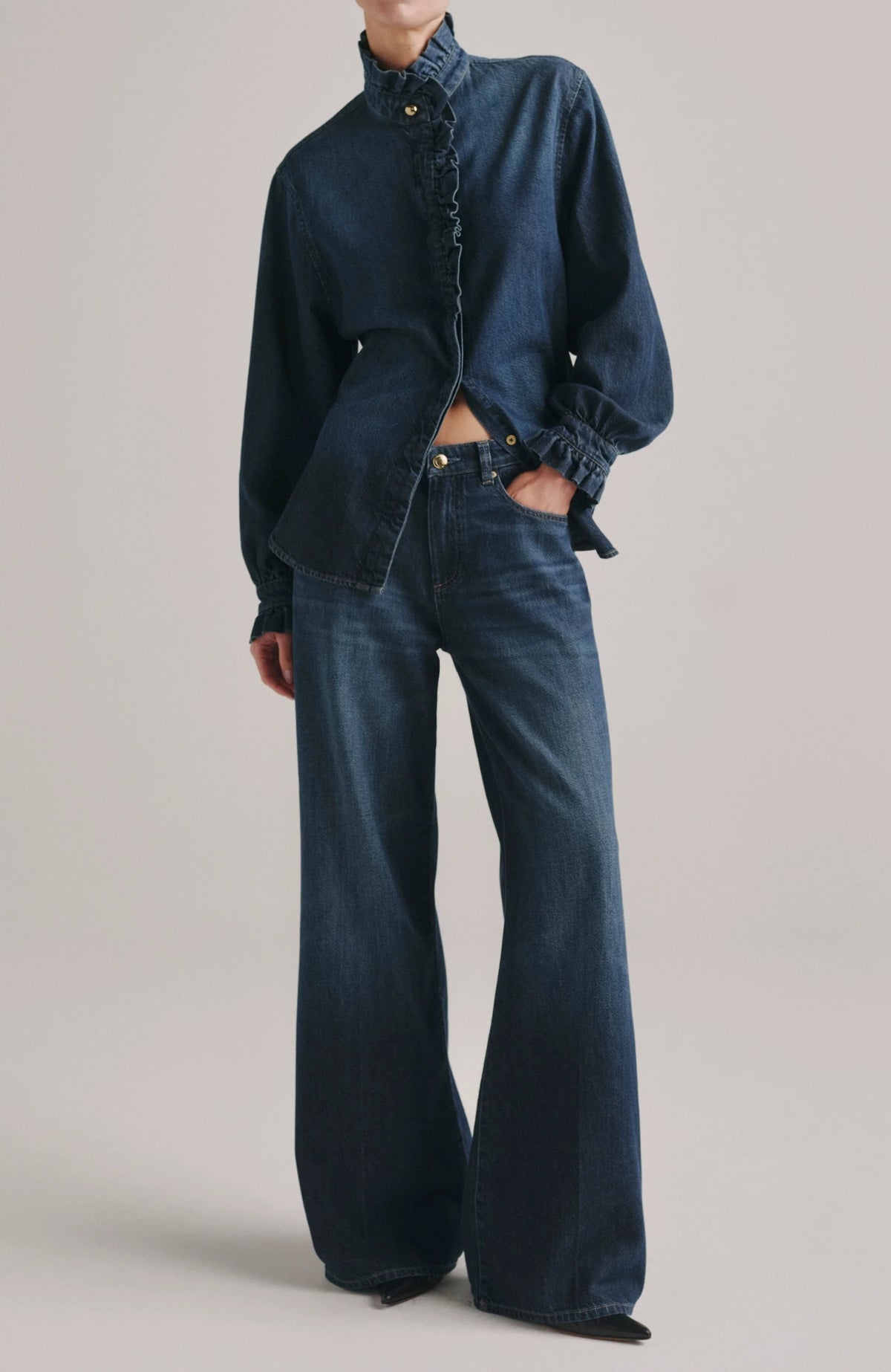Ruffle Denim Shirt