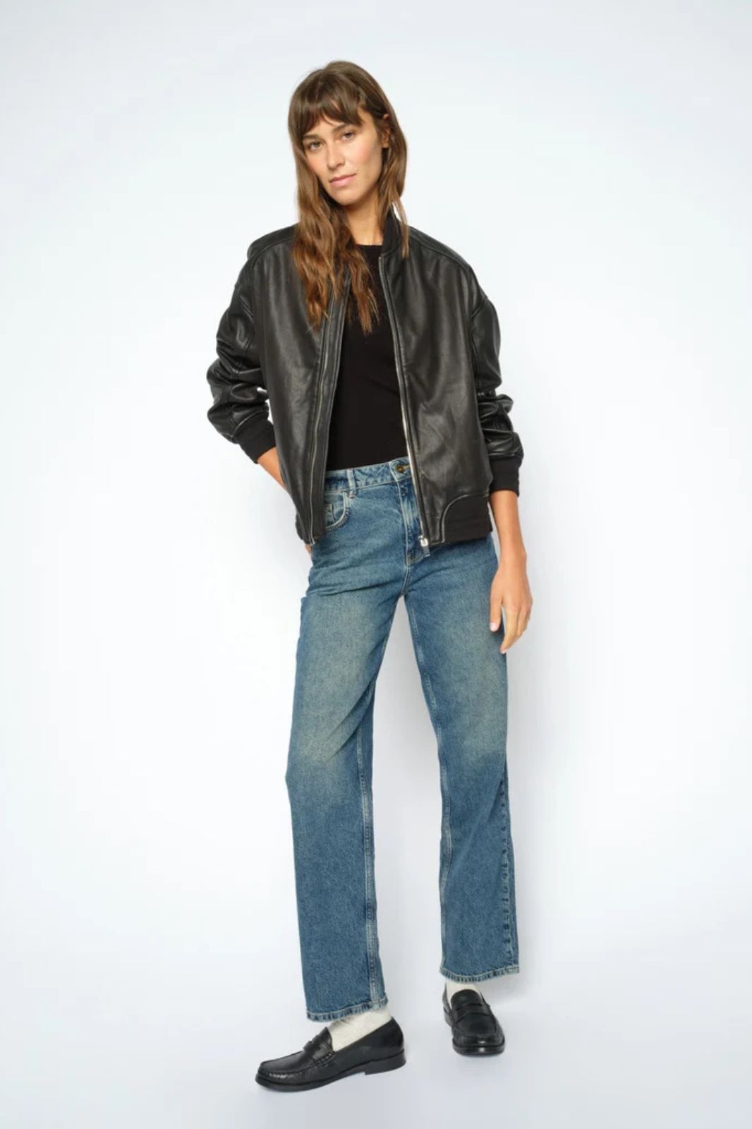 Ruby Leather Bomber Jacket