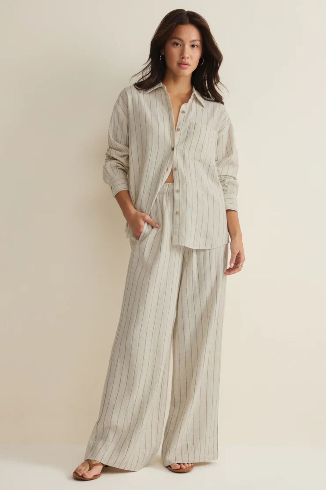Henri Striped Linen Wide Leg Pant