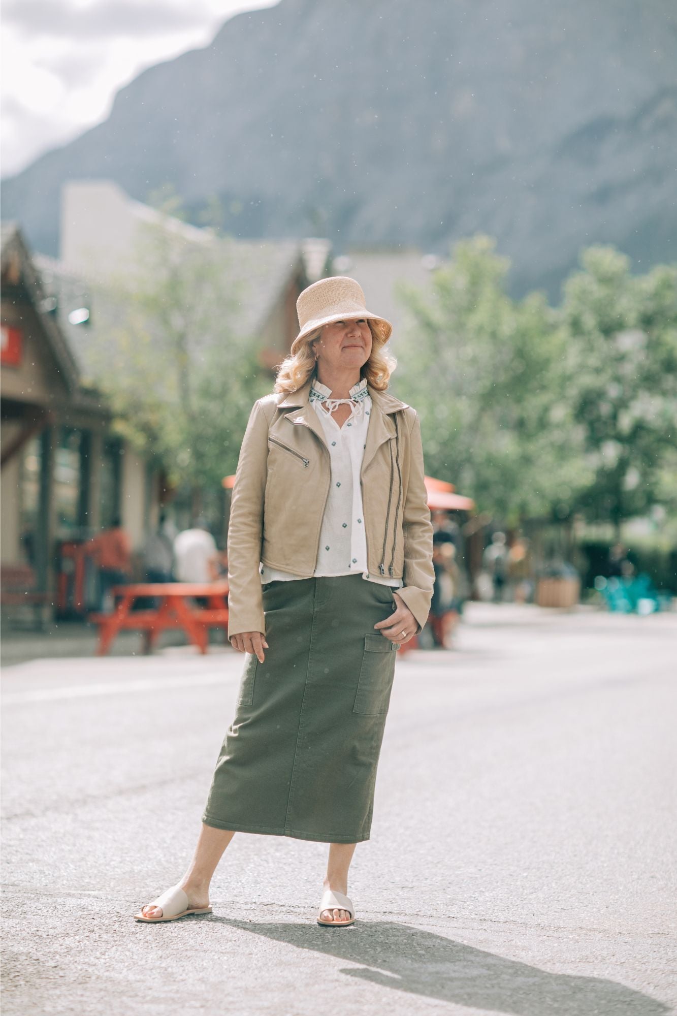 Cidney Plain Seashell Leather Jacket