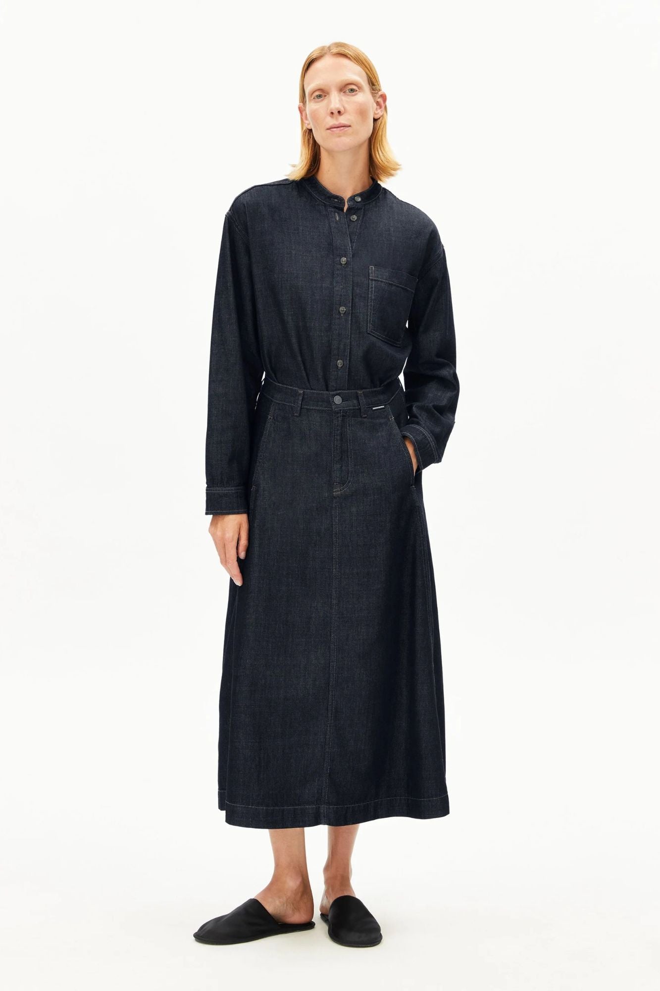Panelled Denim Midi Skirt