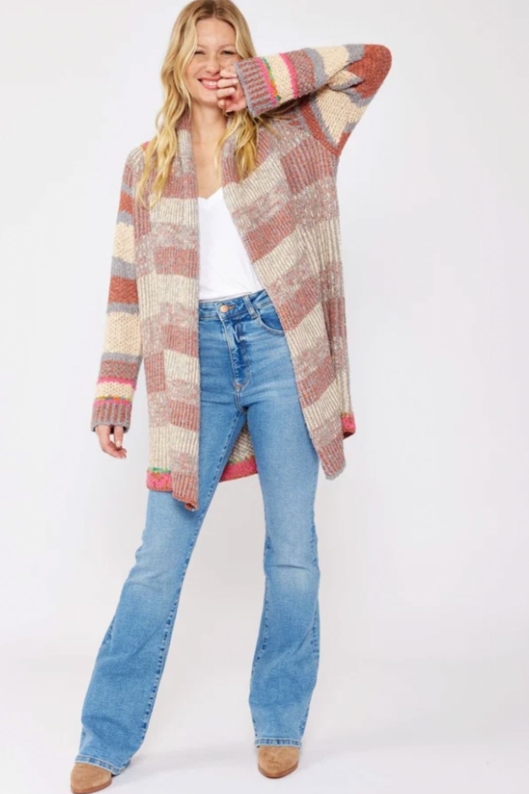 Heathered Stripe Chunky Coatigan