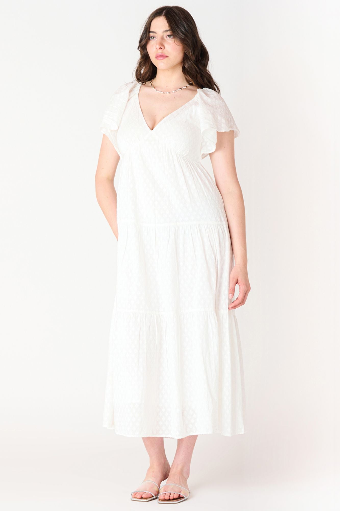 Flutter Sleeve Tie Back Midi Dress