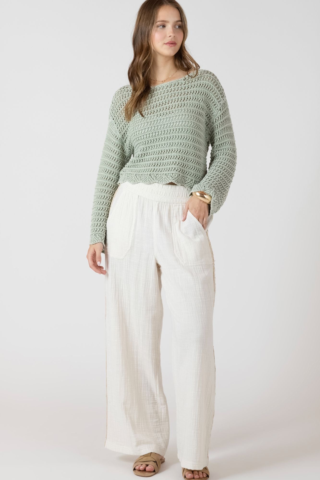 Crochet Trim Wide Leg Pant