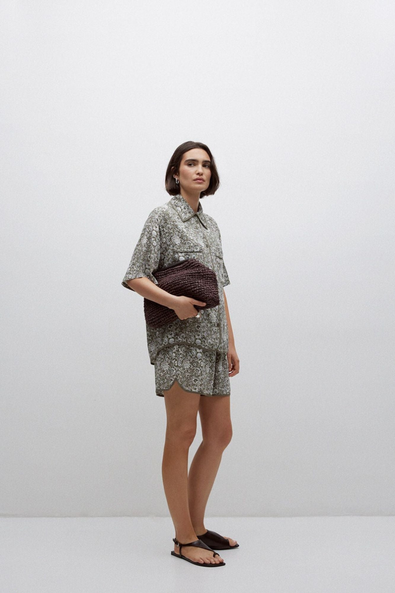 Khaki Floral Flowy Shirt