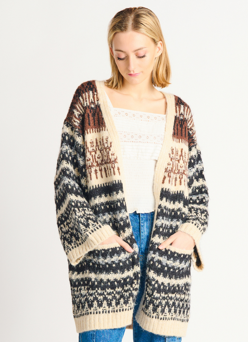 Striped Patchwork Open Cardigan