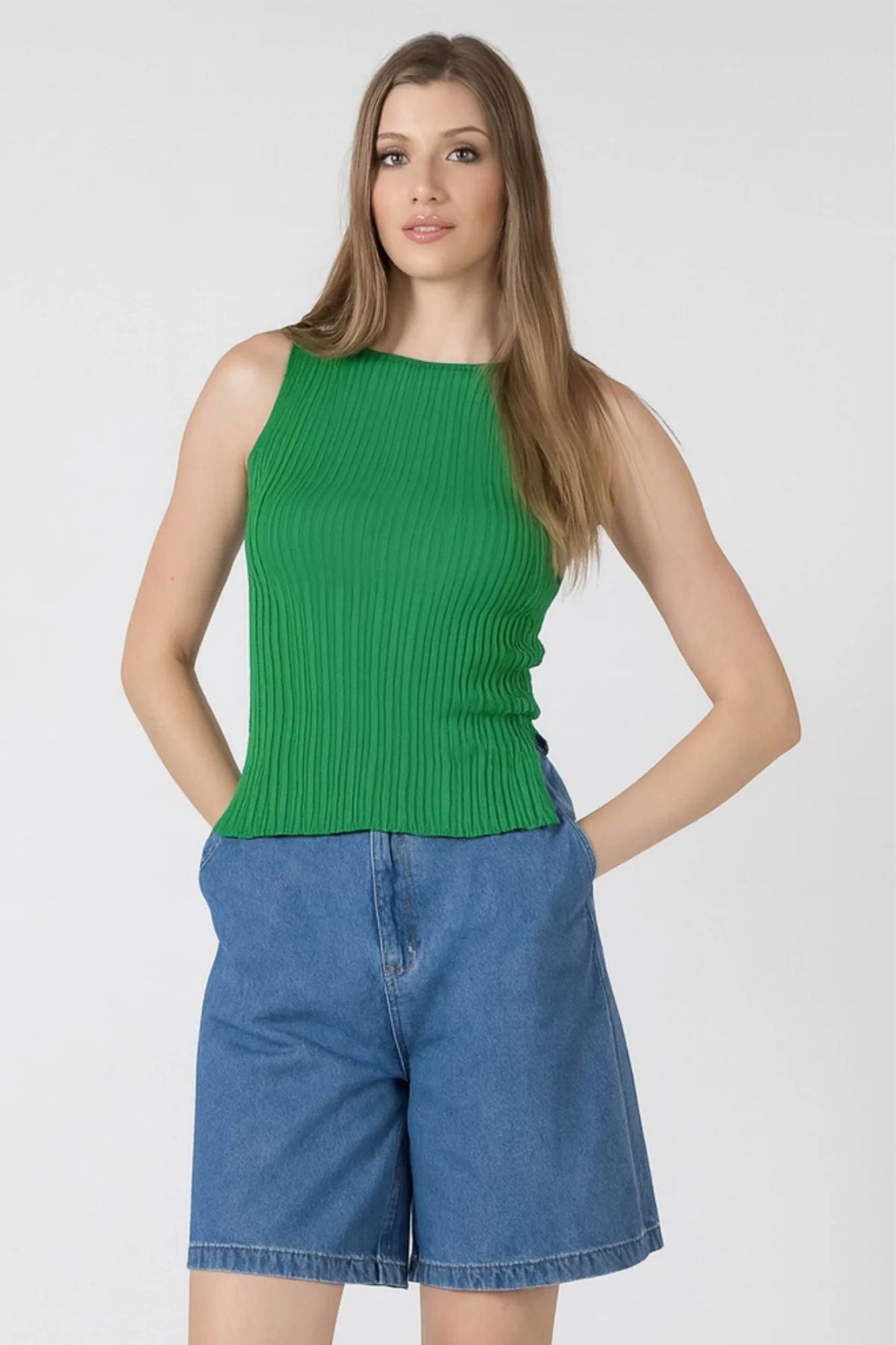 Boatneck Ribbed Sweater Tank