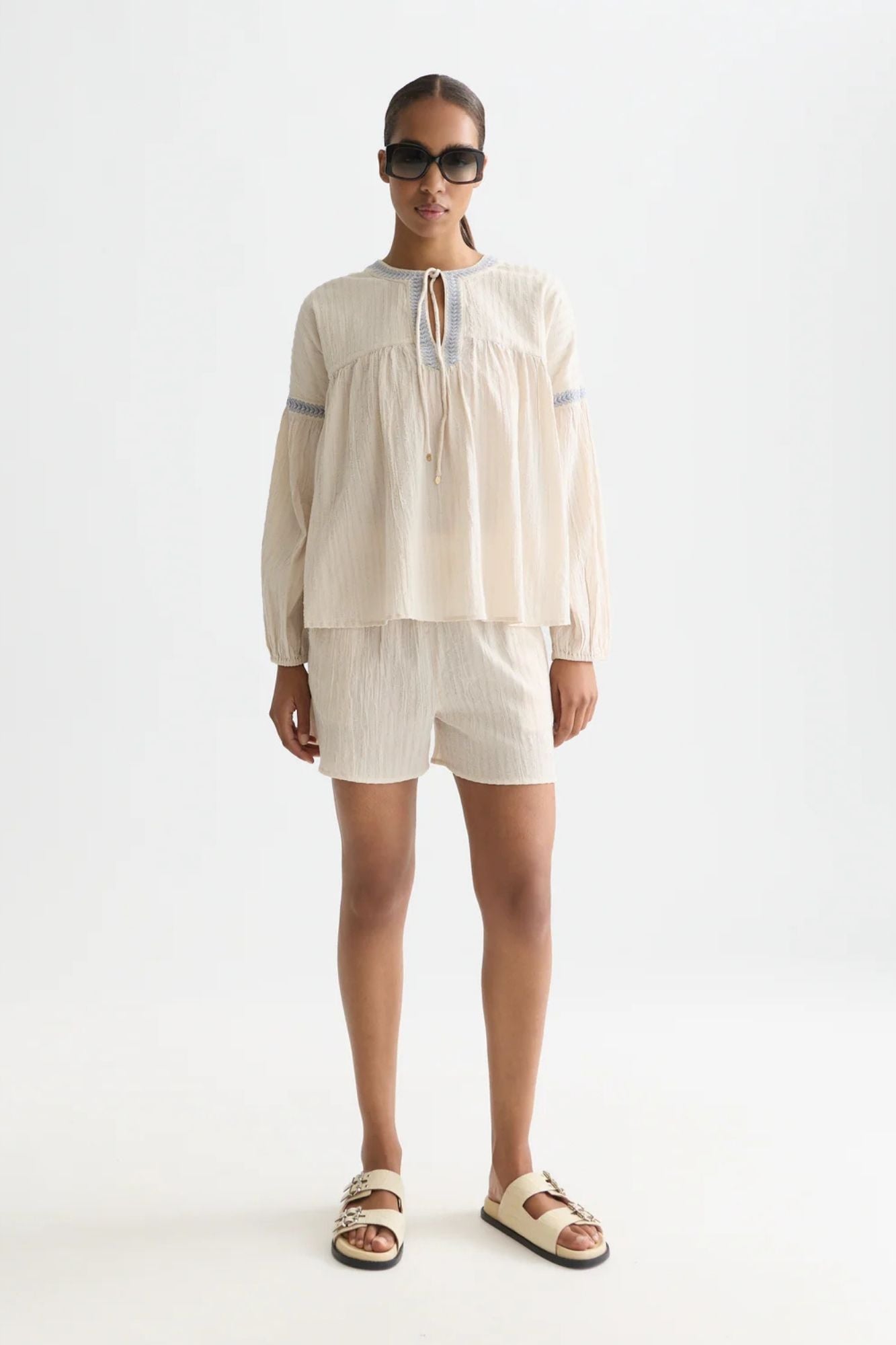 Cotton Crepe Blouse With Embroidered Details