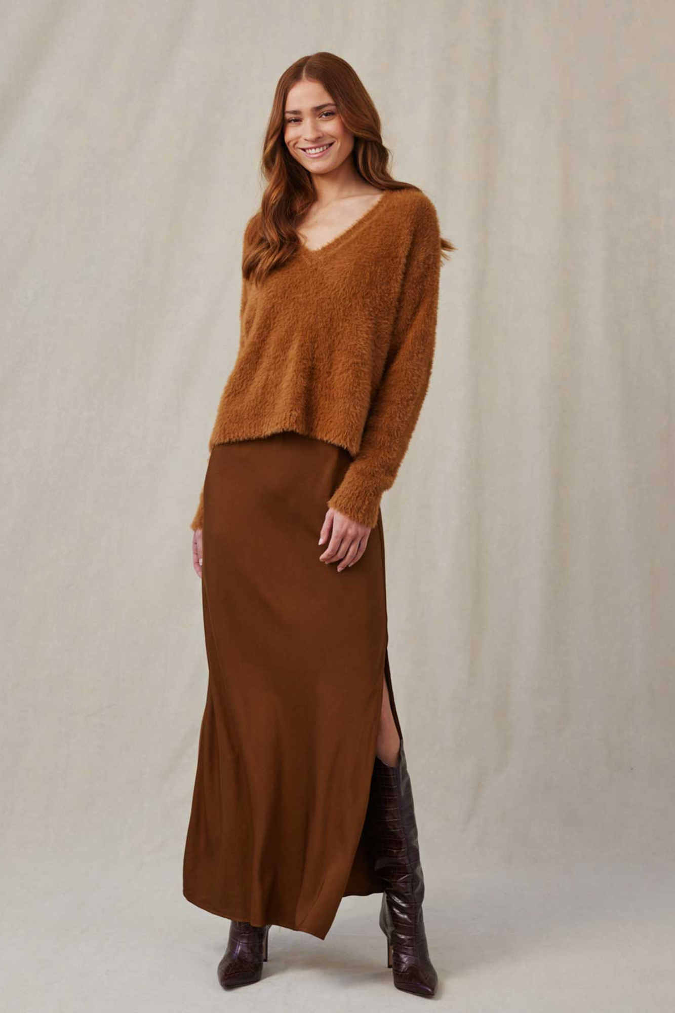 Satin Side Slit Maxi Skirt