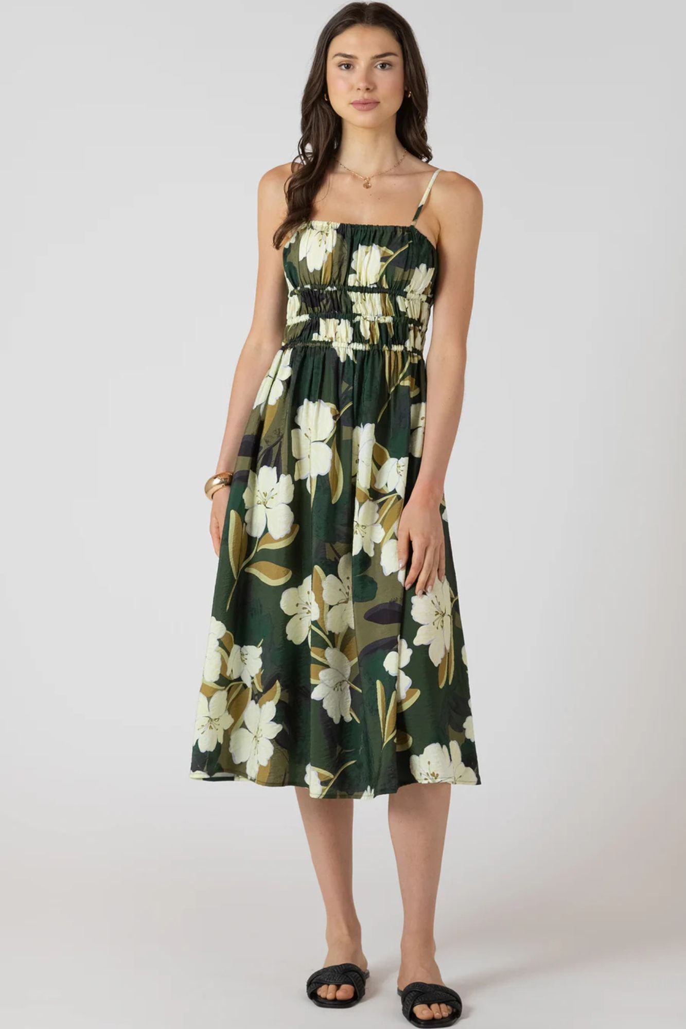 Elastic Waist Midi Dress