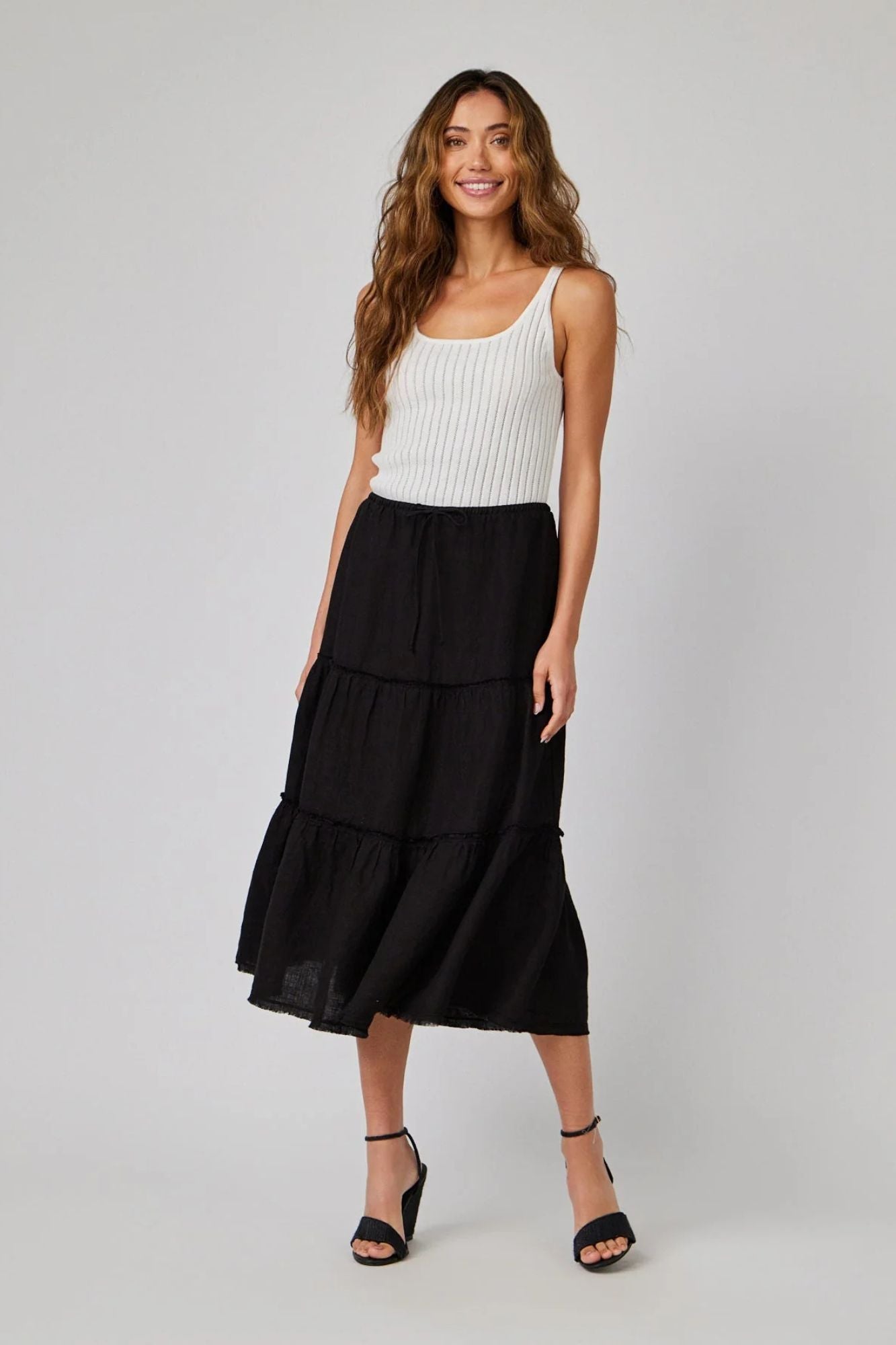 Frayed Tiered Skirt