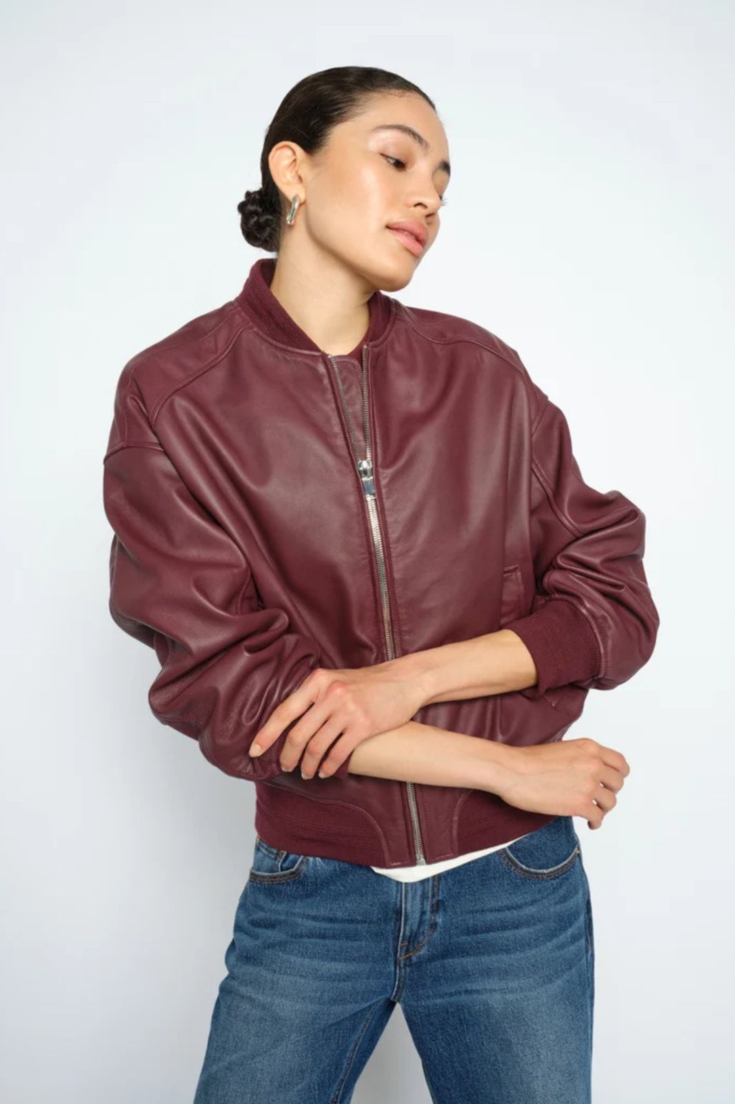 Ruby Leather Bomber Jacket