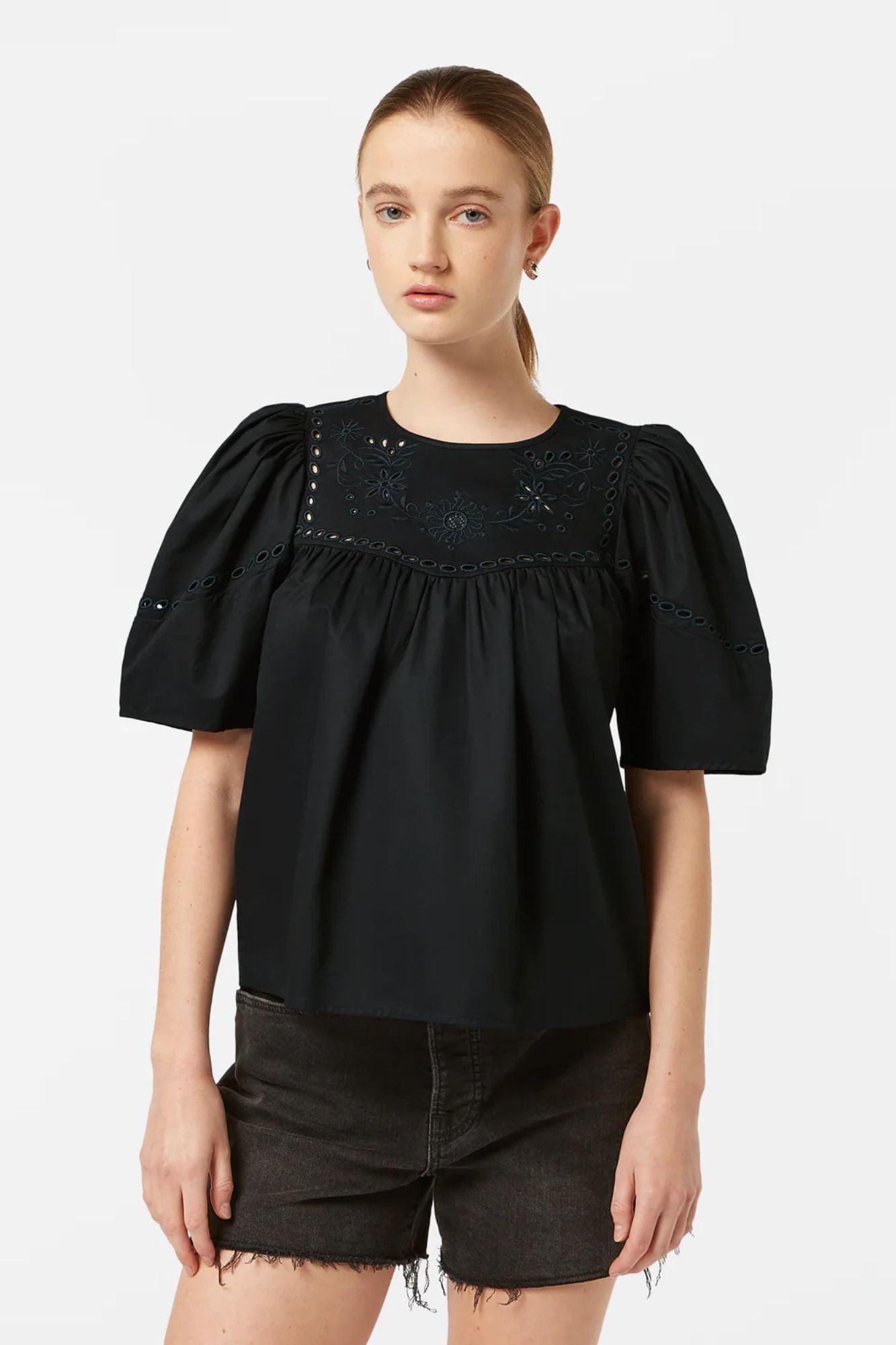 Cotton-Twill Embroidered Top
