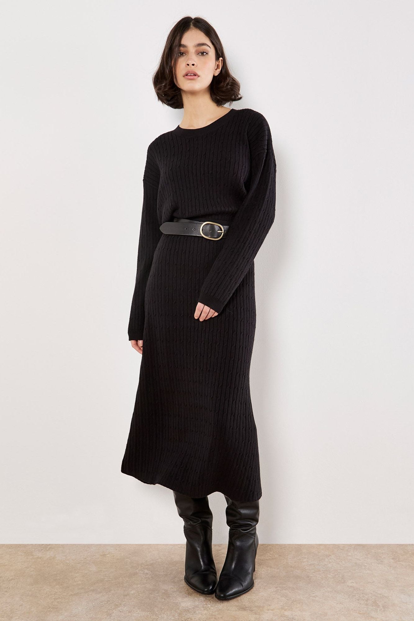 Fine Gauge Cable Knit Midi Skirt