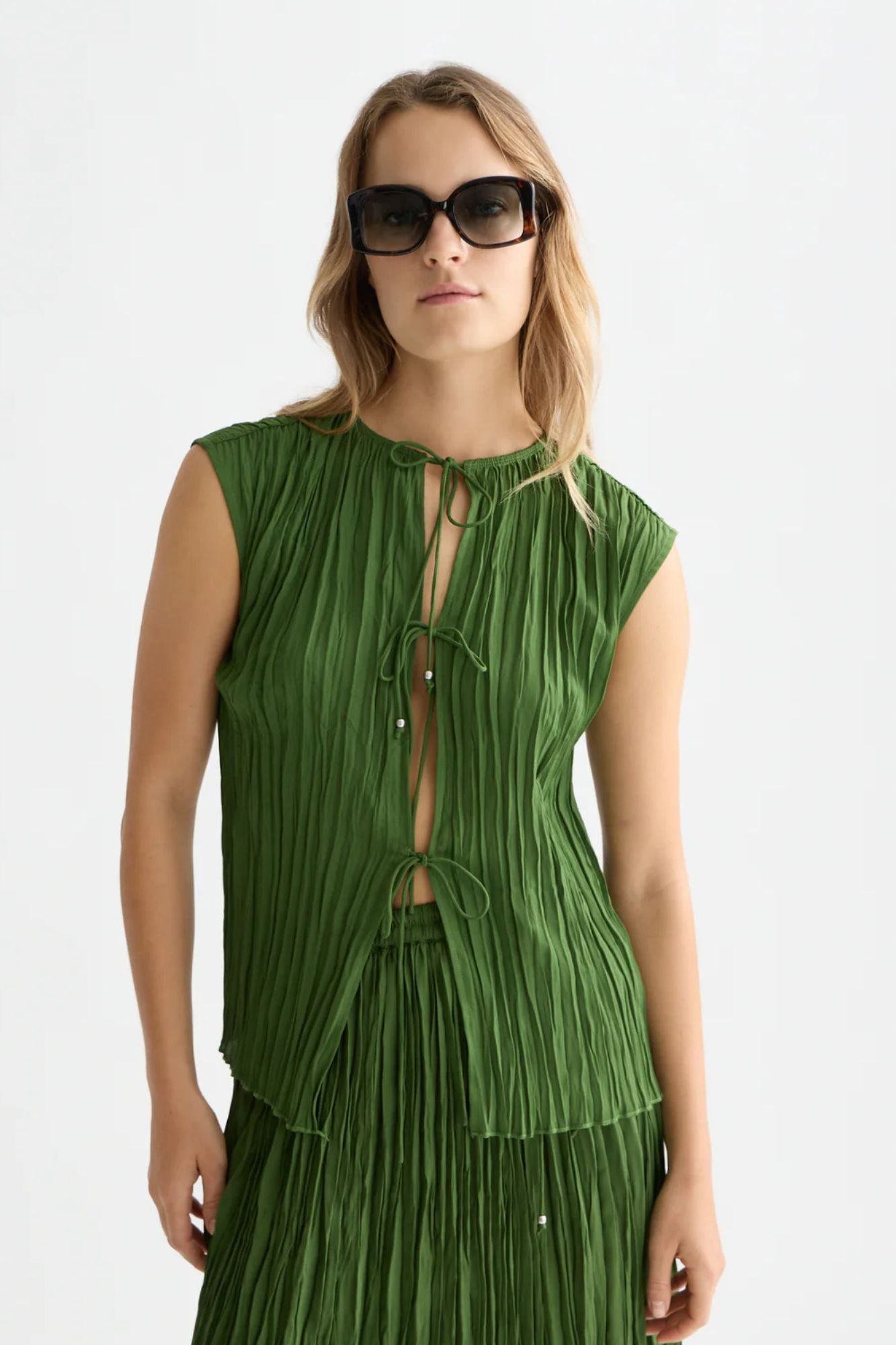 Micro Pleat Top With Ties
