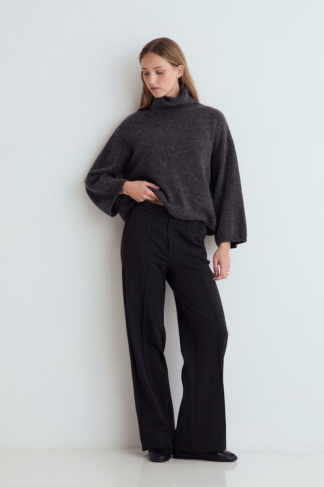 Wide Leg Check Trousers
