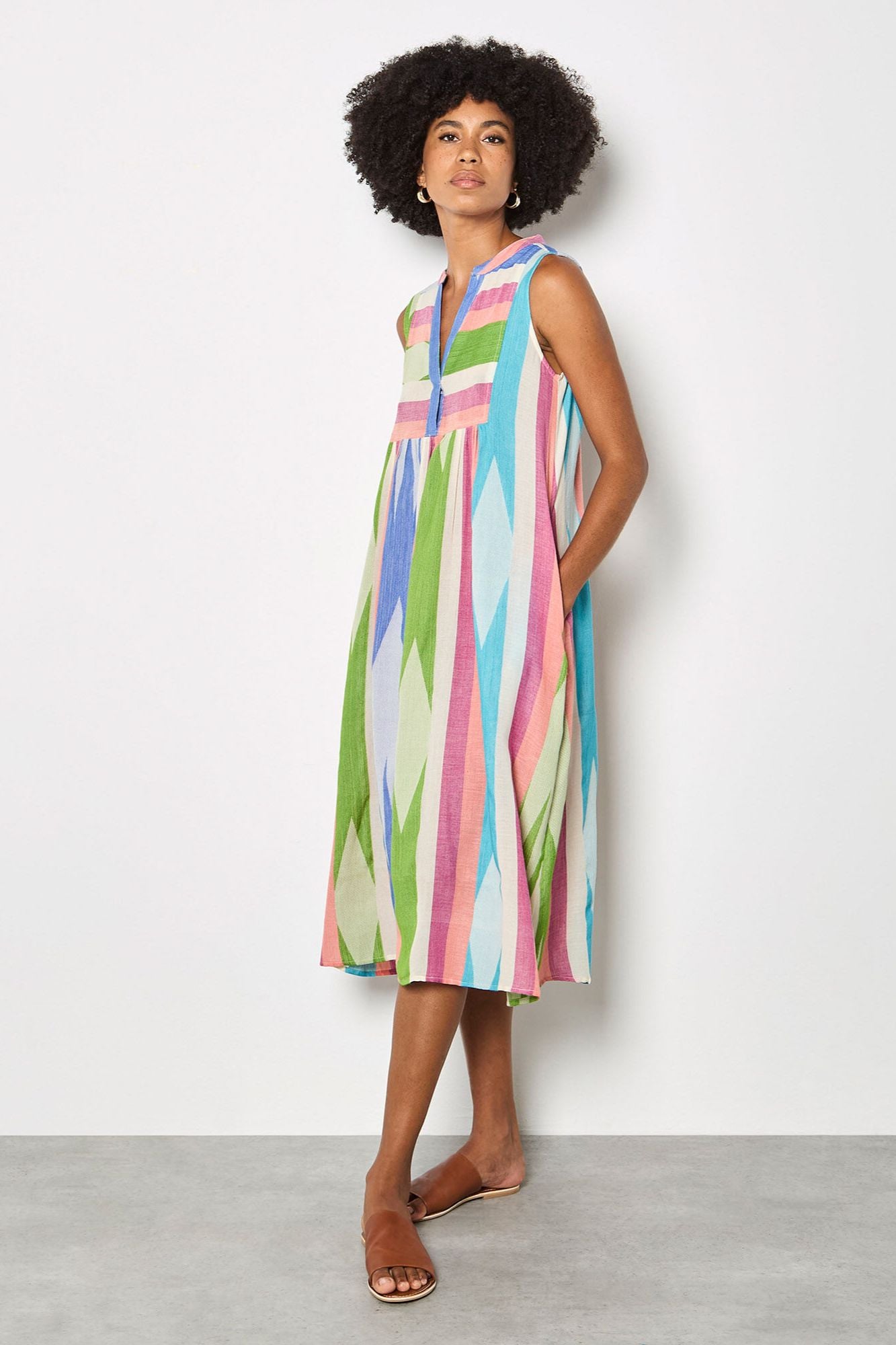 Cotton Stripe Midi Dress