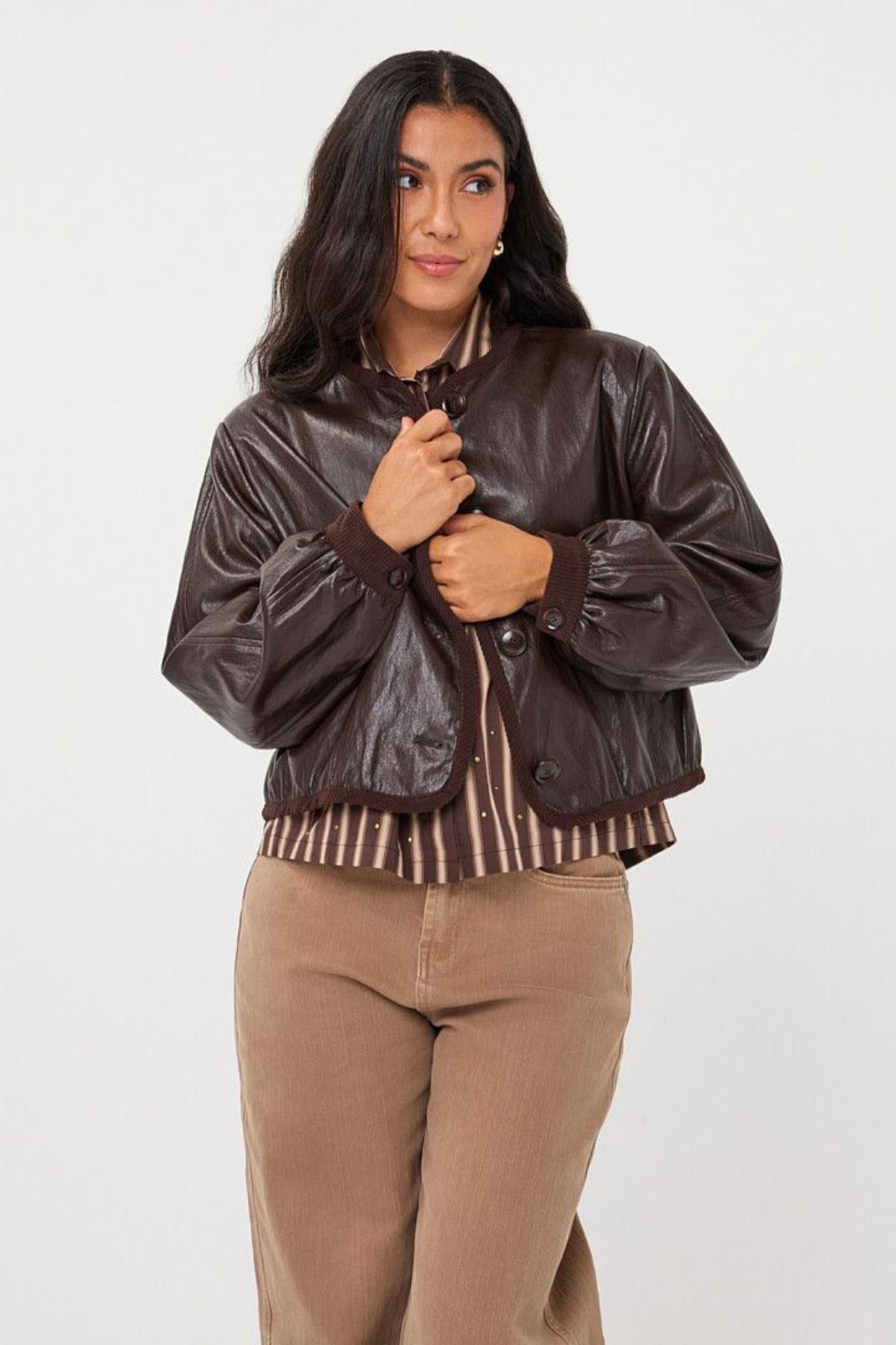 Faux Leather Crinkle Jacket