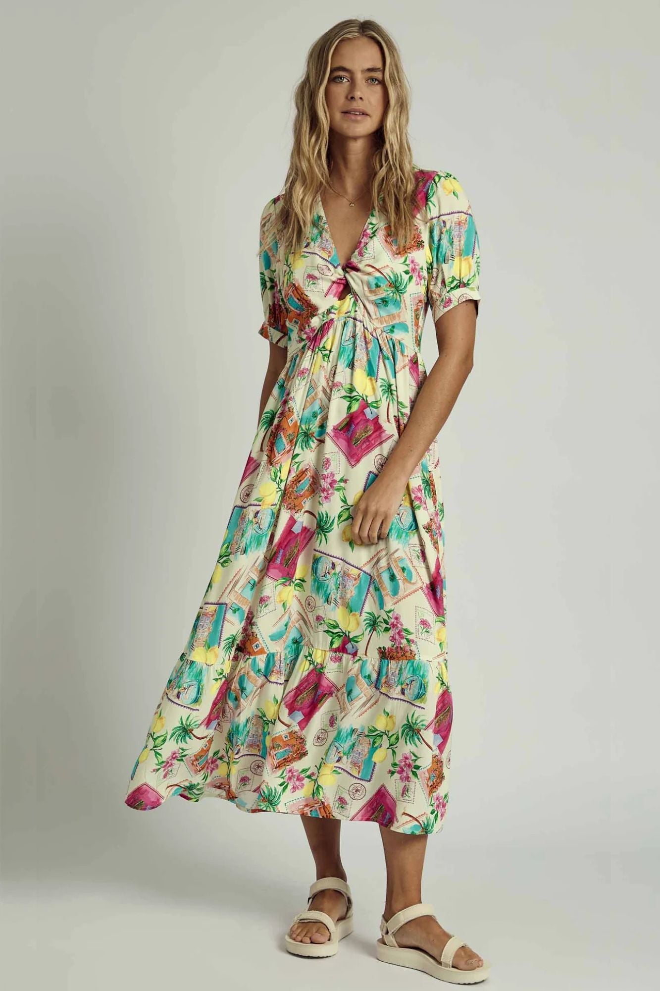 Summer Scatter Twist Midi Dress