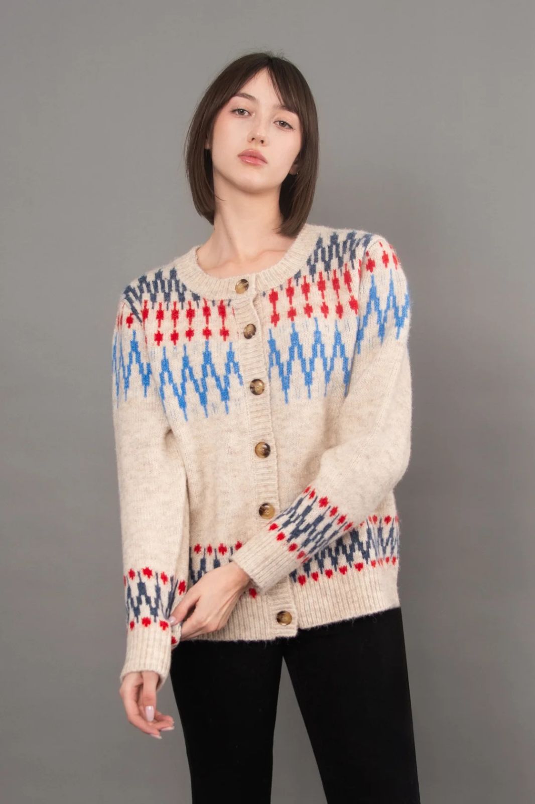 Risa Long Sleeve Jaquard Cardigan