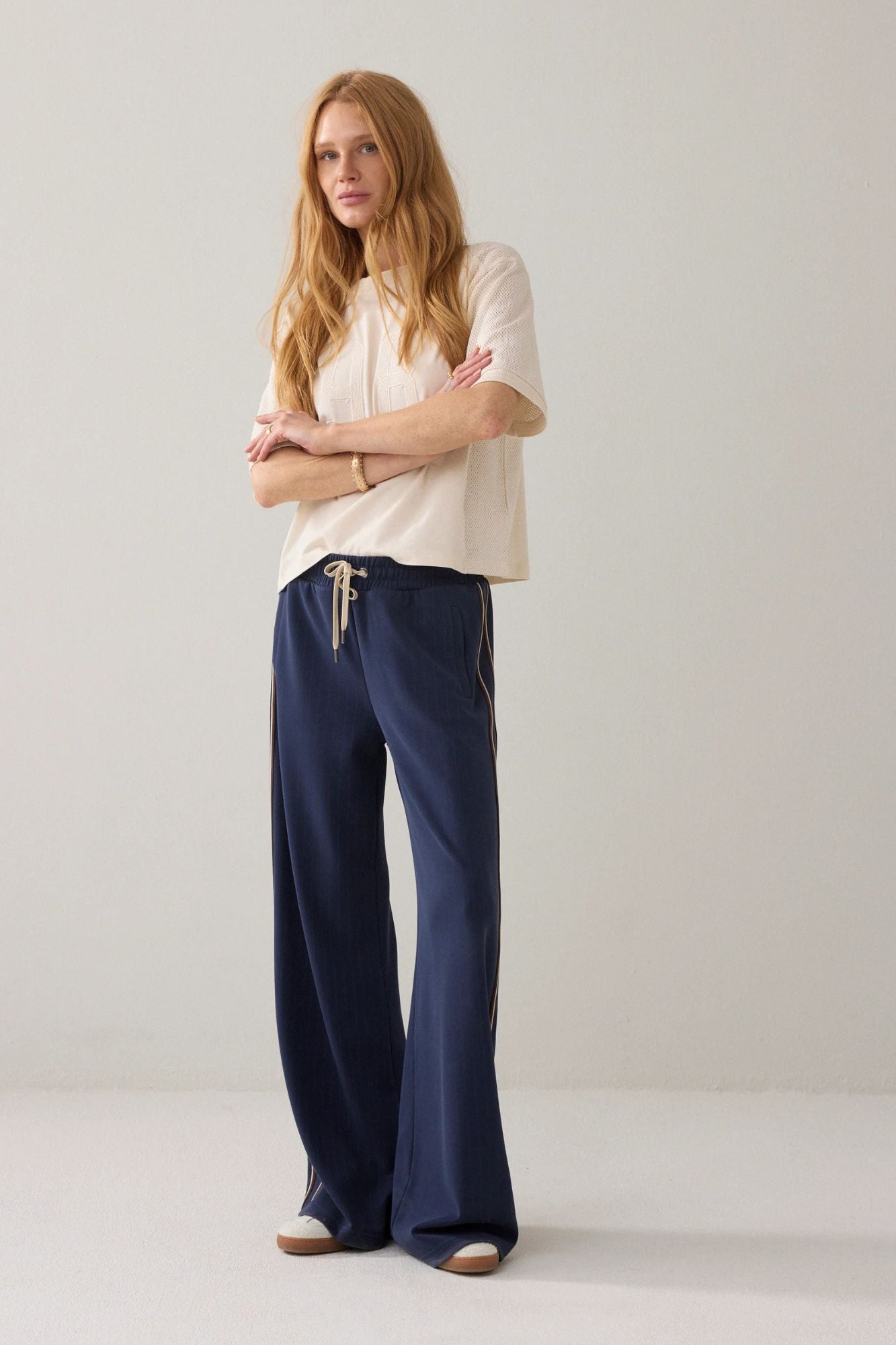 Pinstripe Trousers in Scuba Fabric