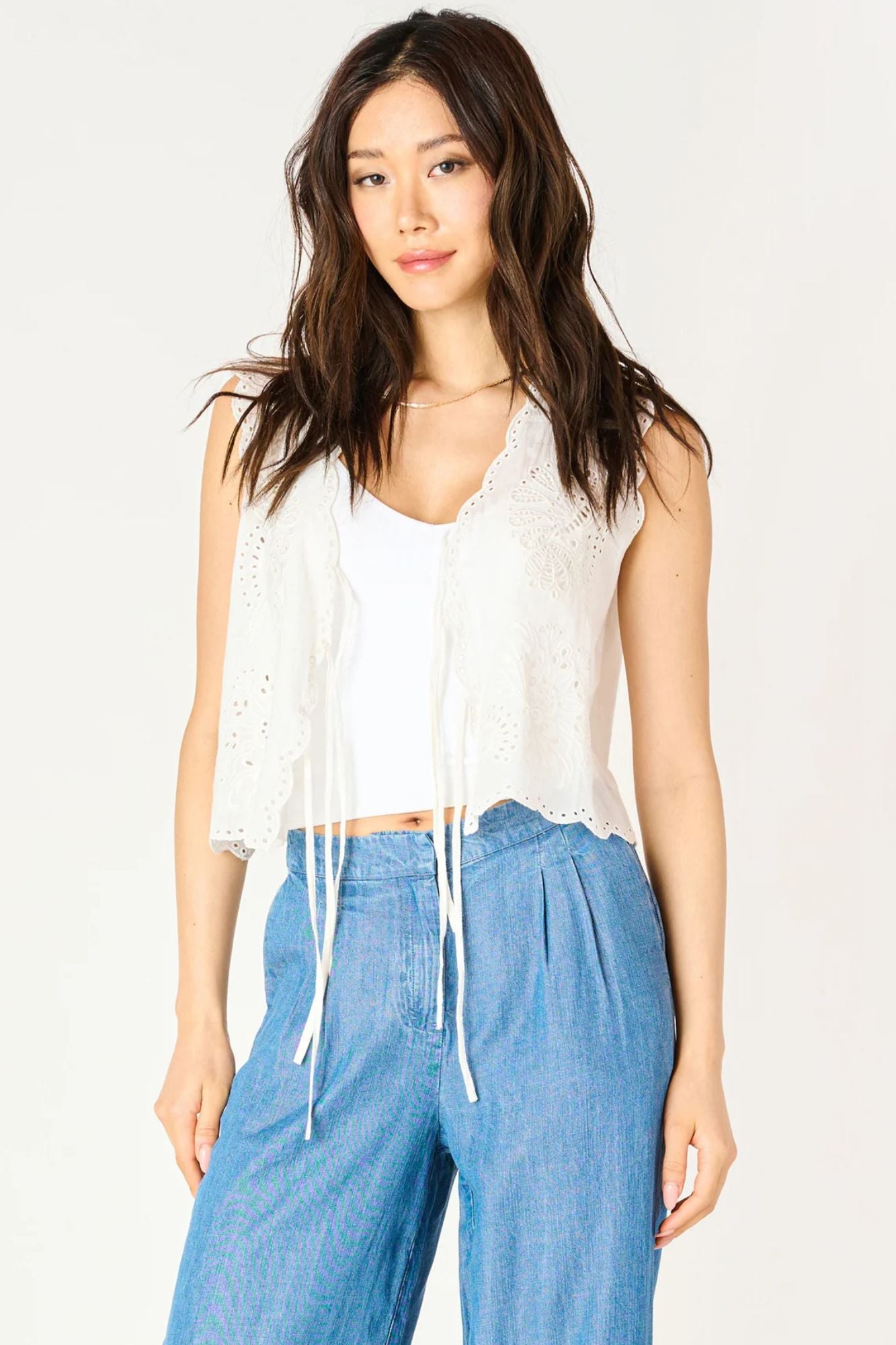 Tie Front Eyelet Top