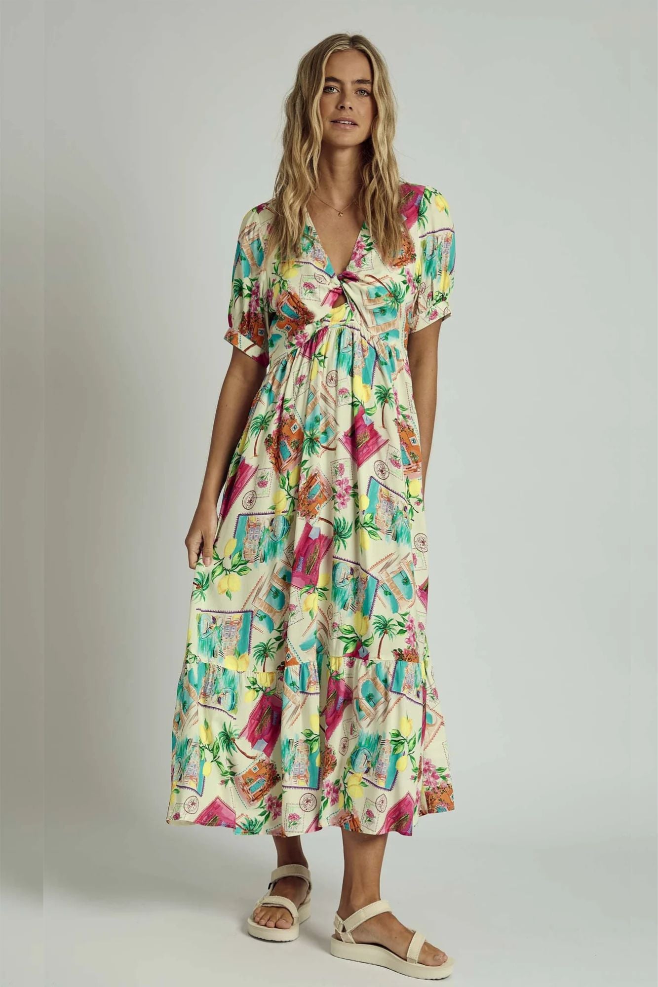 Summer Scatter Twist Midi Dress