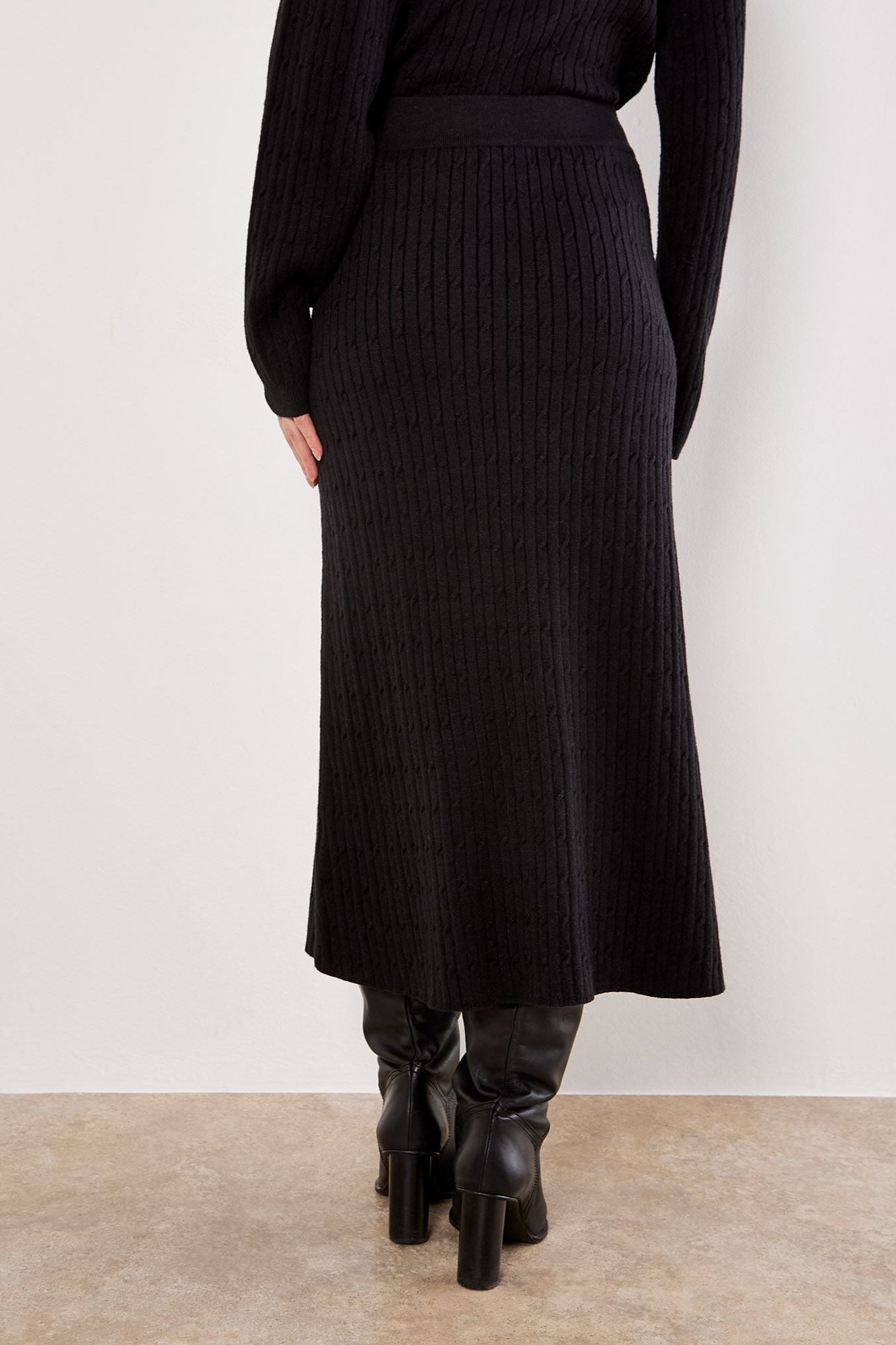 Fine Gauge Cable Knit Midi Skirt