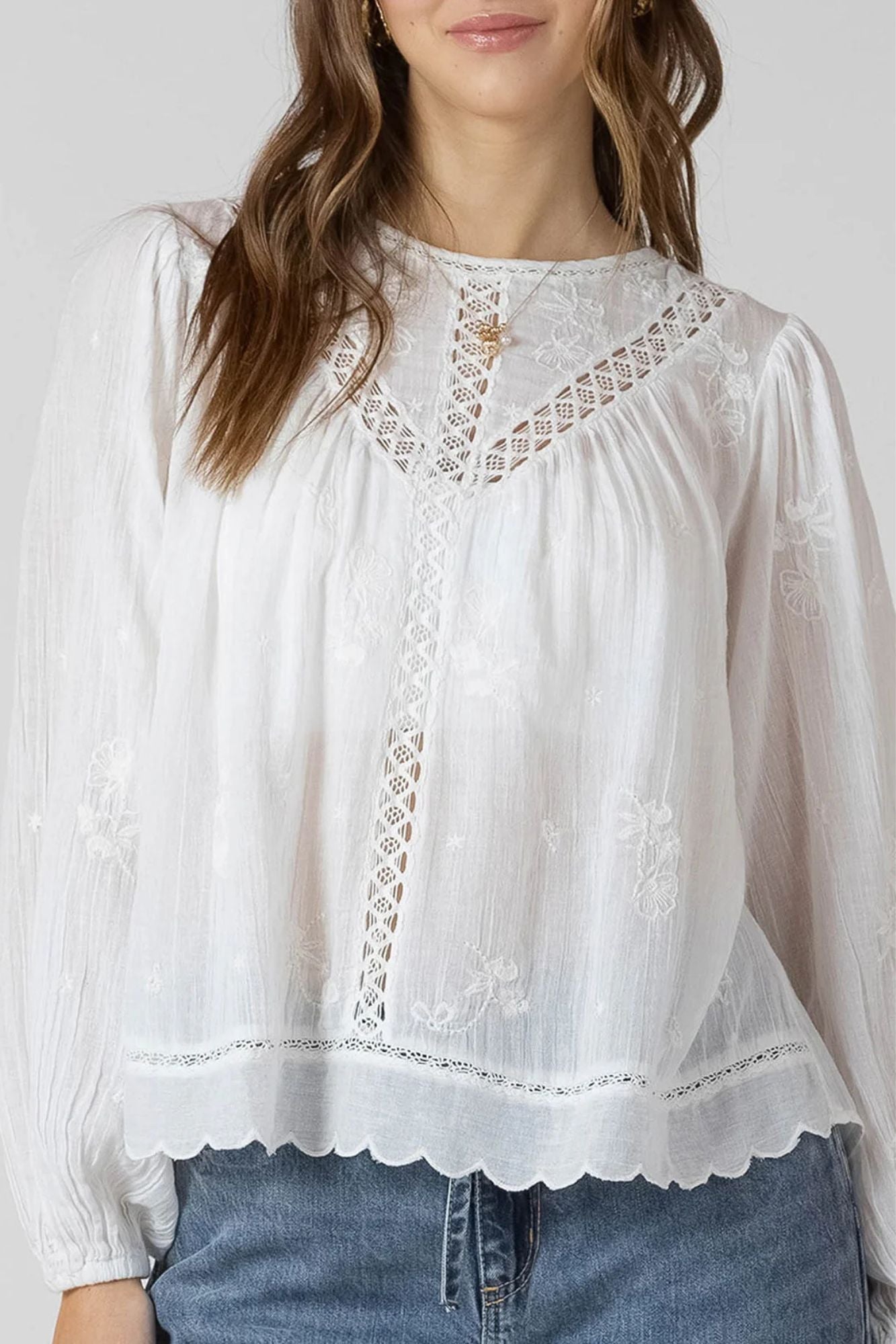 Crochet Detail Embroidered Blouse