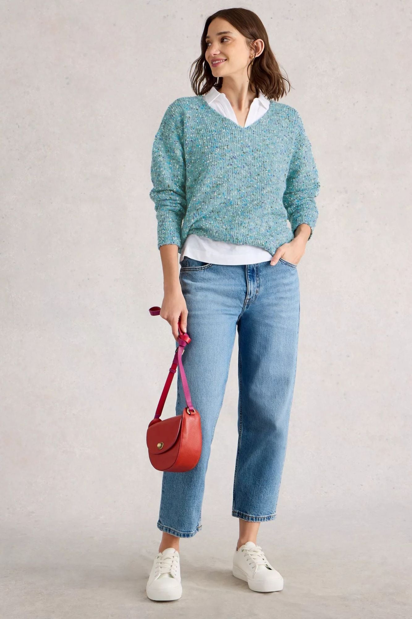 Textured V Neck Sweater