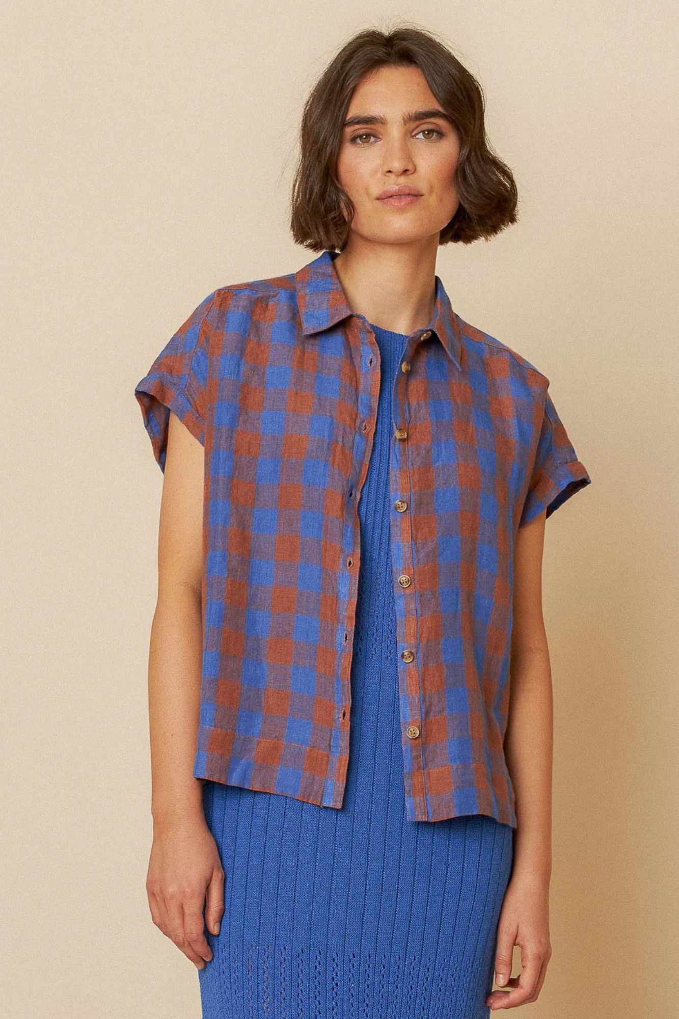 Checked Linen Blouse