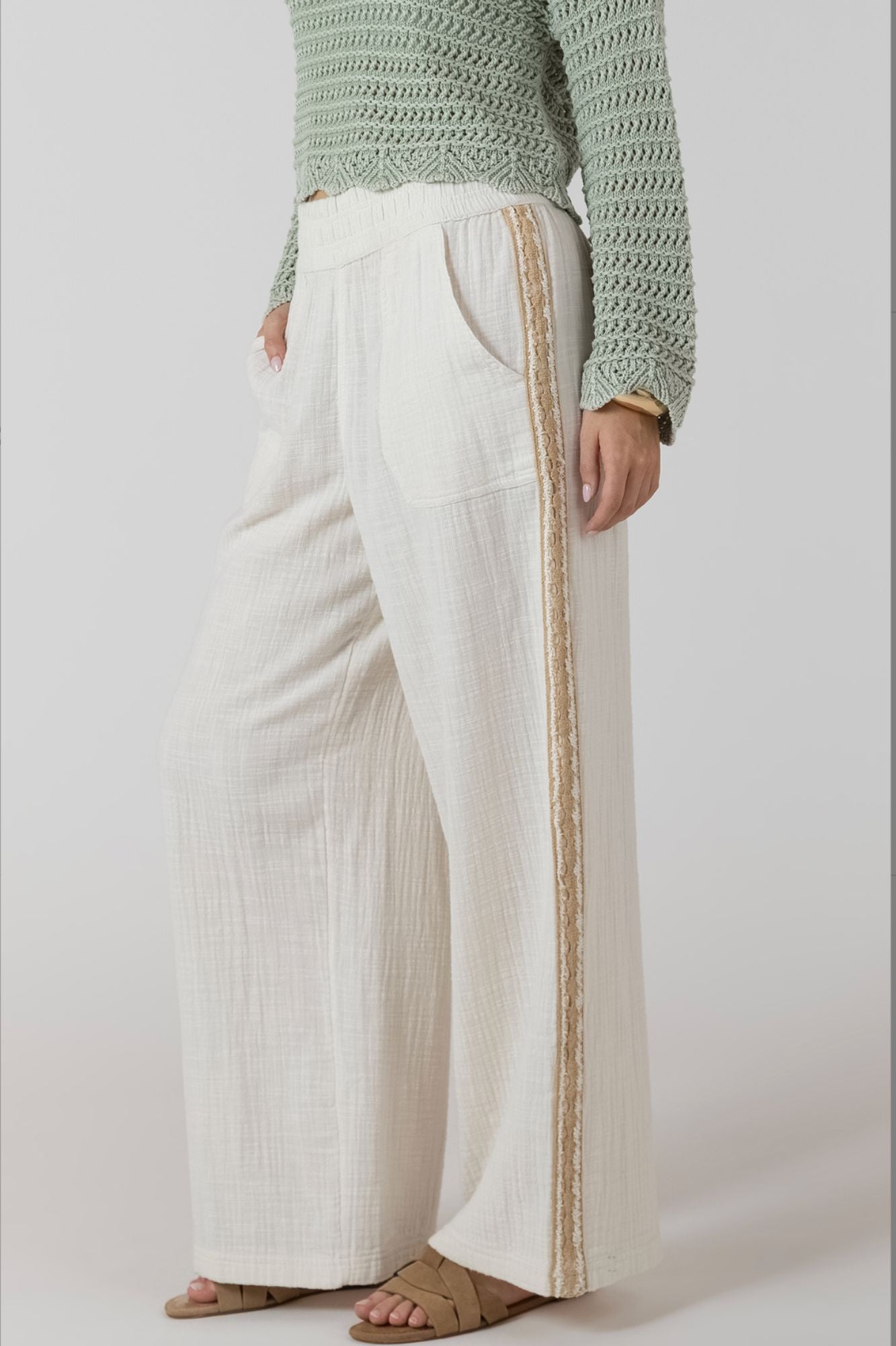 Crochet Trim Wide Leg Pant