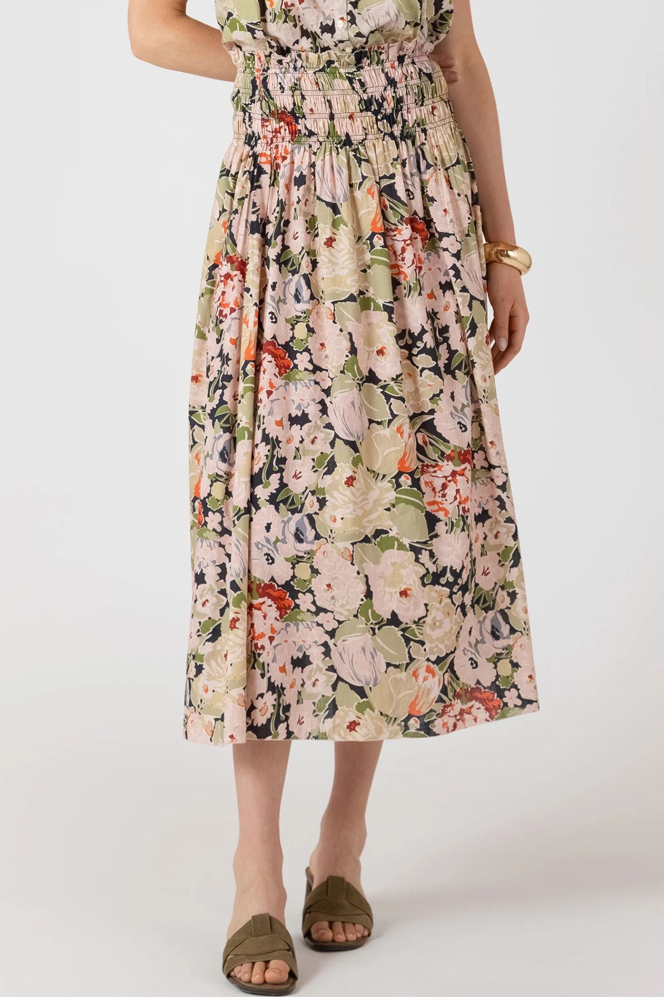 Smocked Waist Midi Skirt