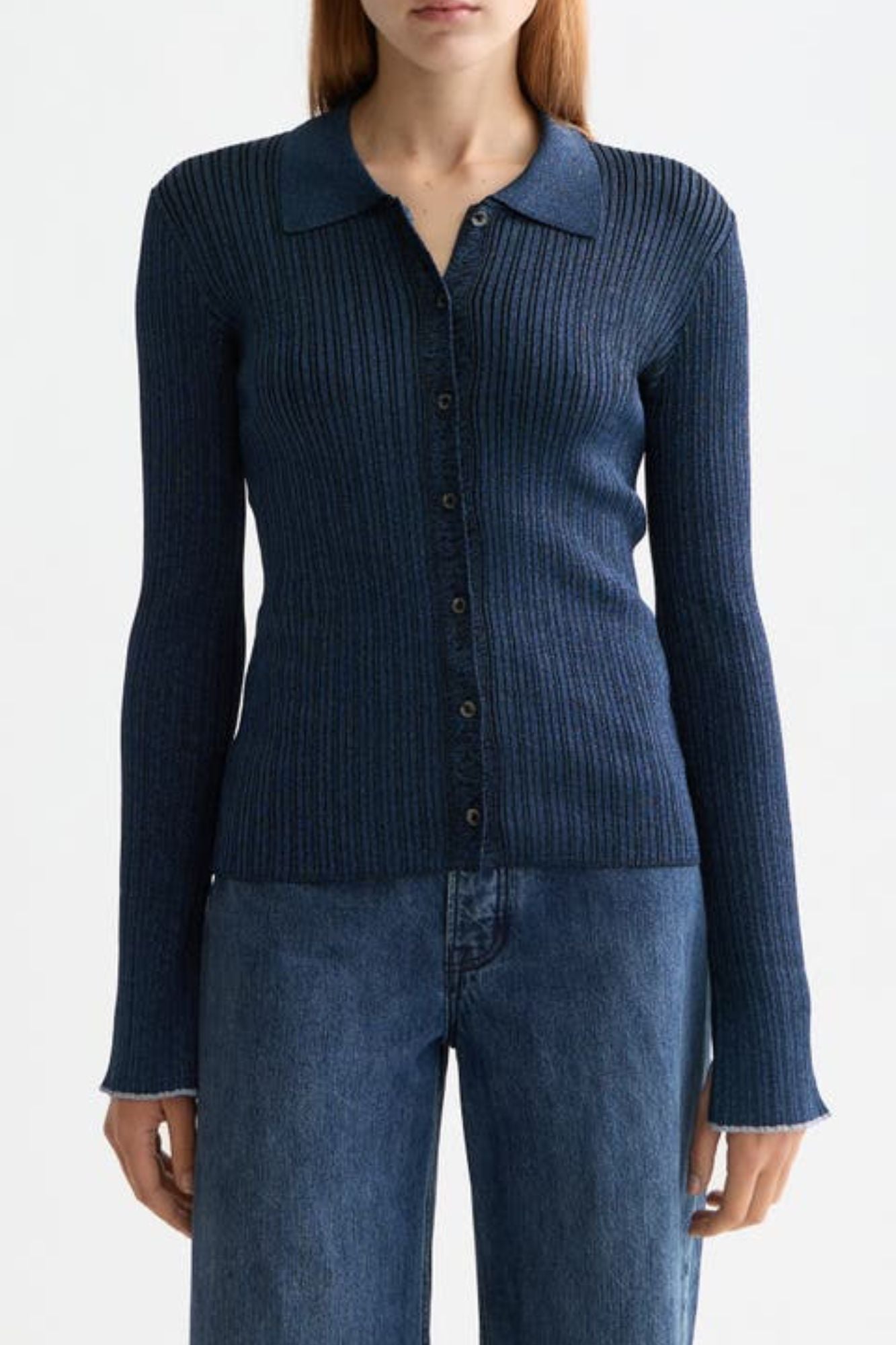 Metallic Skinny Rib Fitted Cardigan