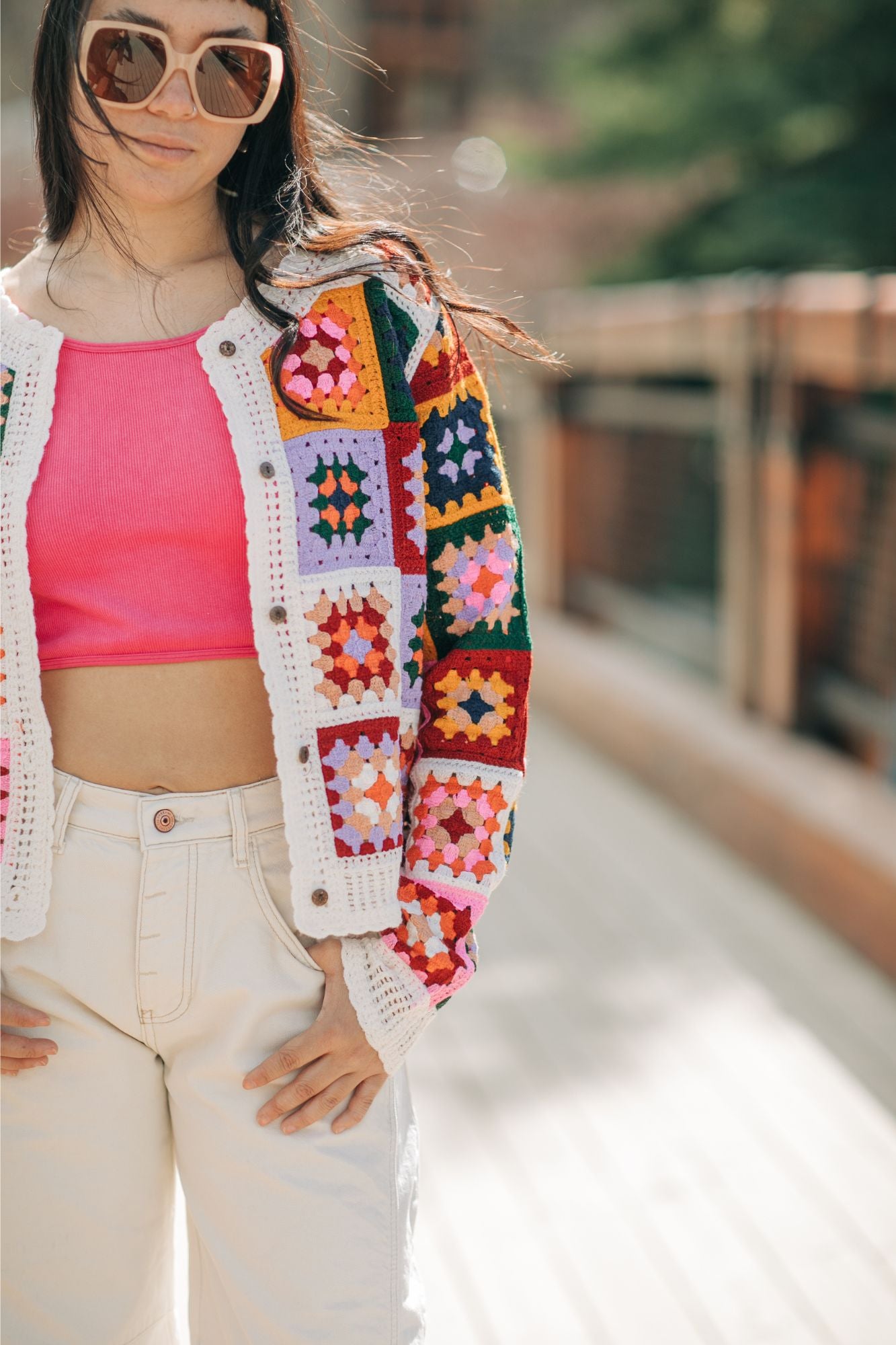 Bright Crochet Squares Cardigan