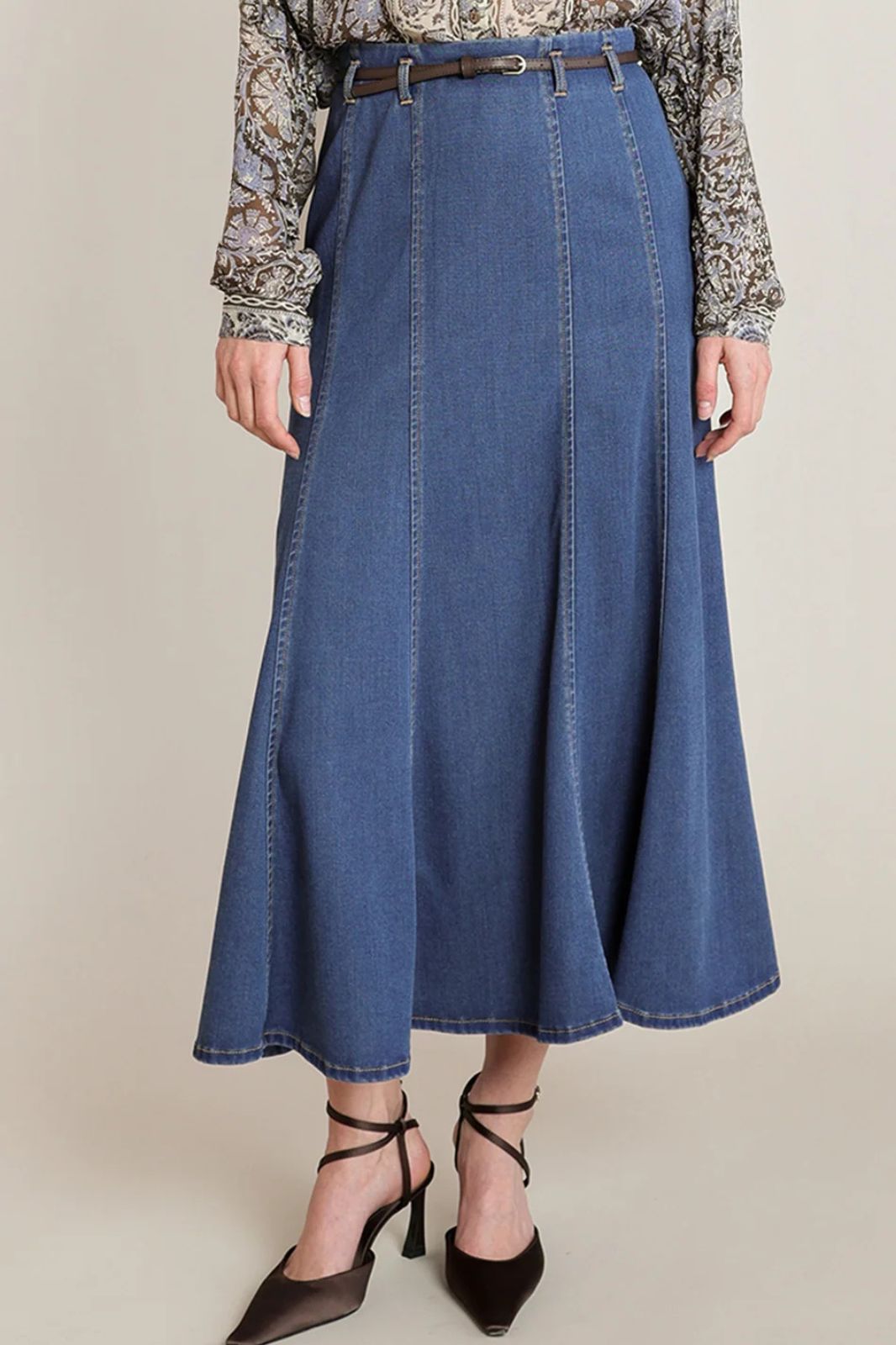 Belted Denim Skirt