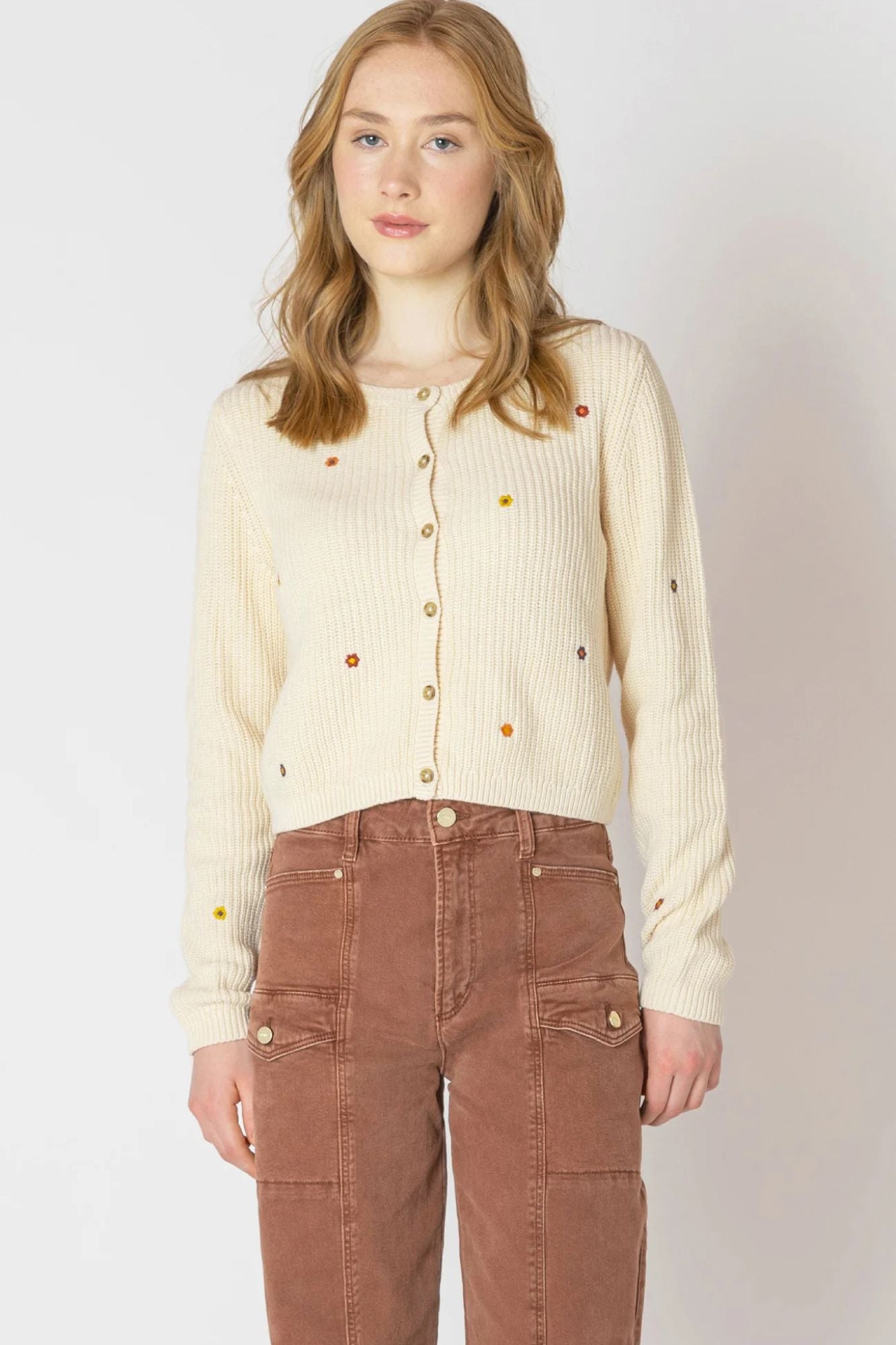 Embroidered Crewneck Cardigan