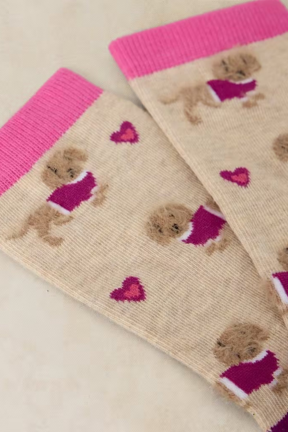 Fluffy Sausage Dog Ankle Sock - 6-8 - Natural Multi