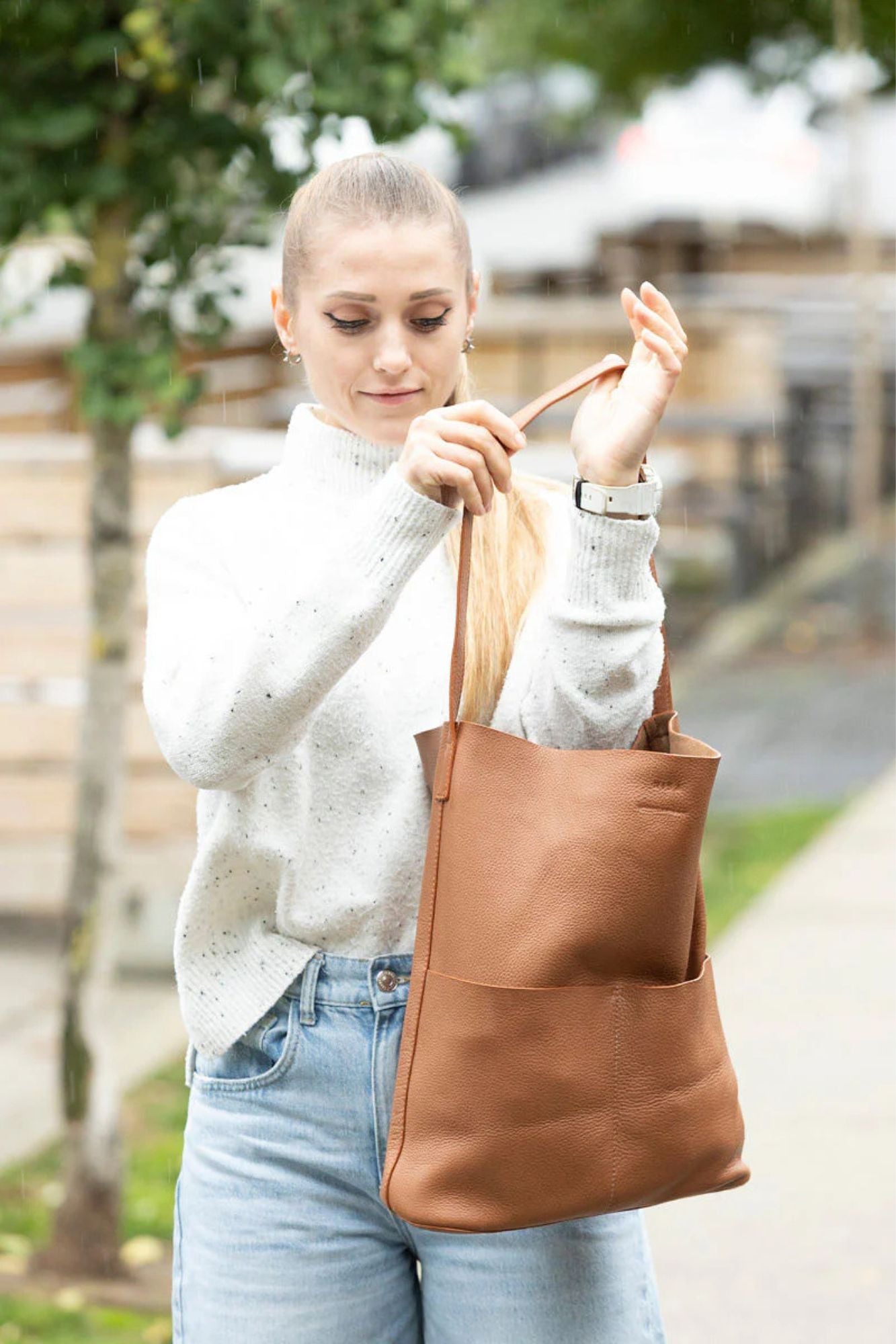 Lila Leather Pocket Tote