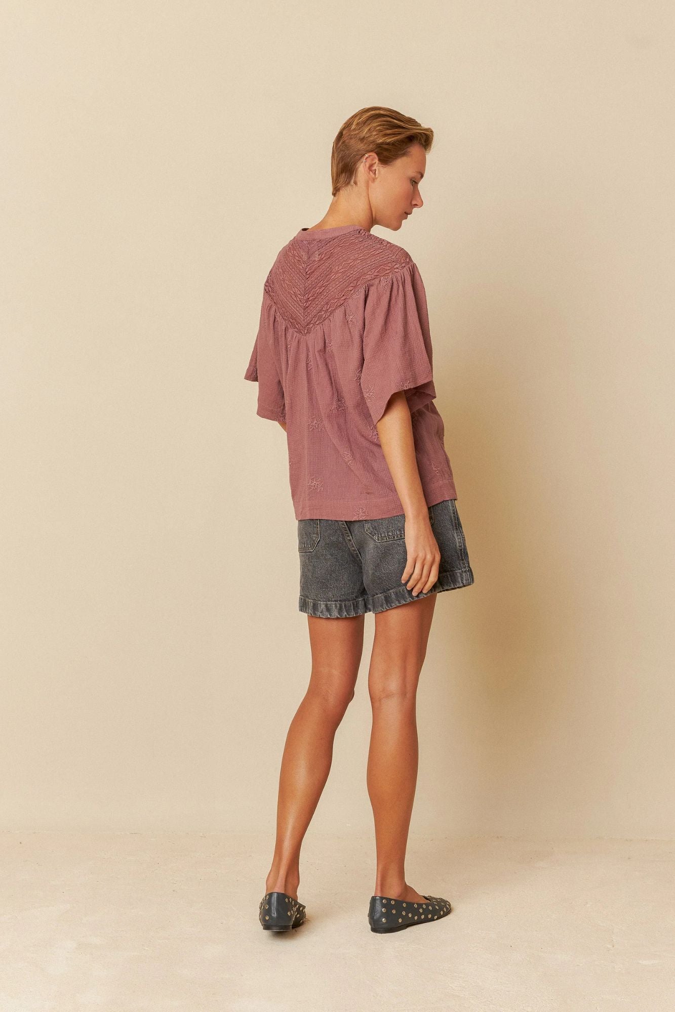 Lace Inset Yoked Blouse