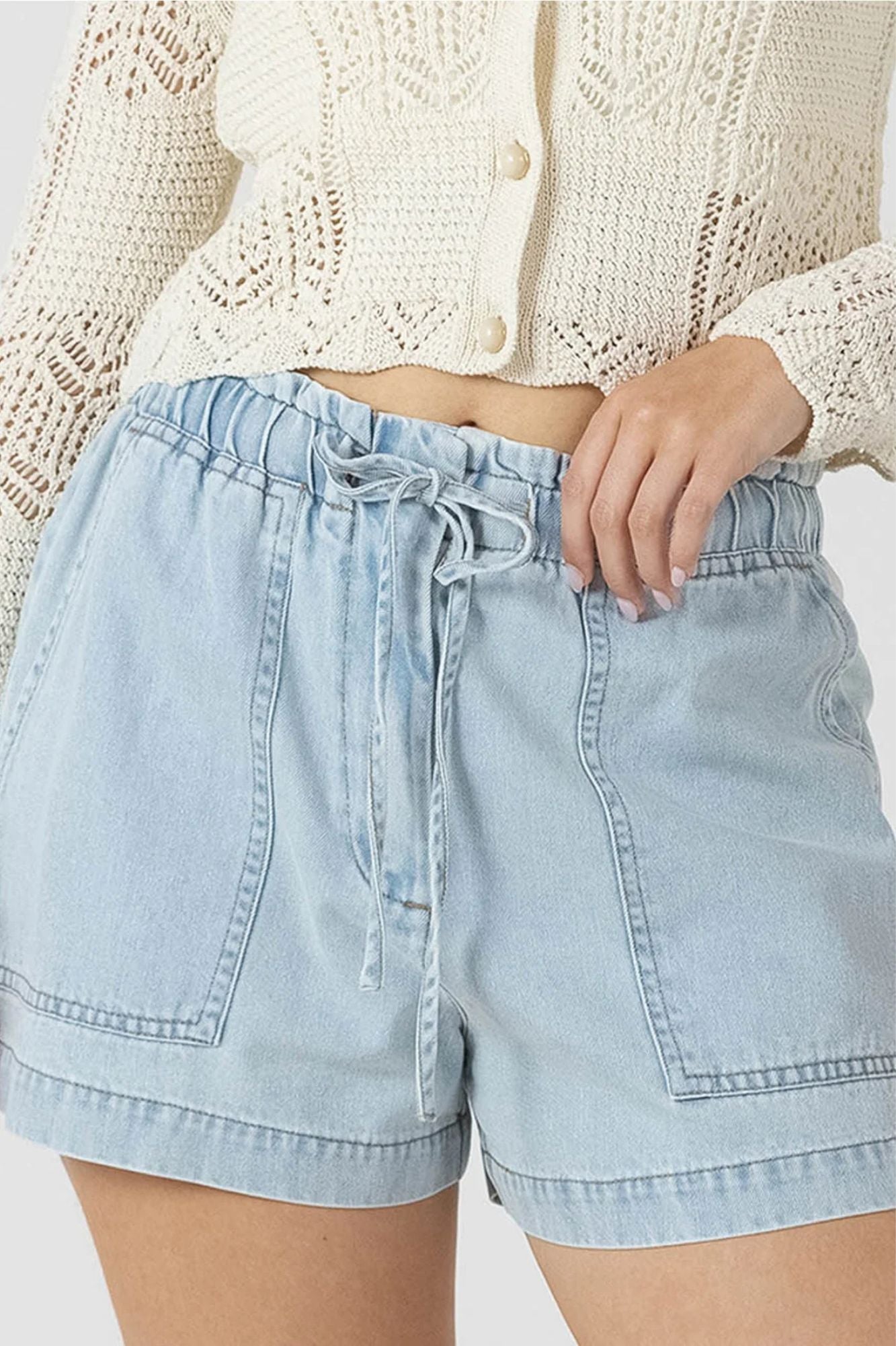 Drawstring Denim Shorts