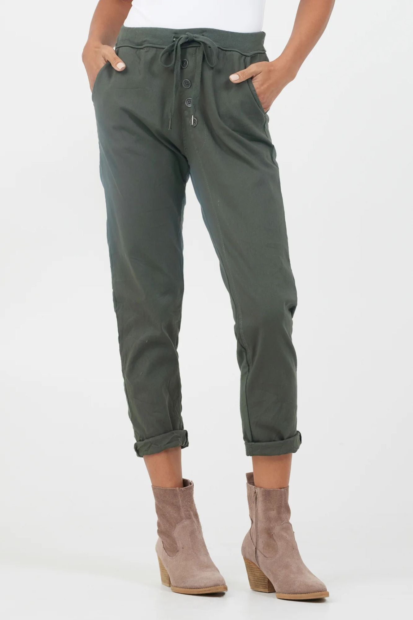 Becca Diagonal Button Joggers
