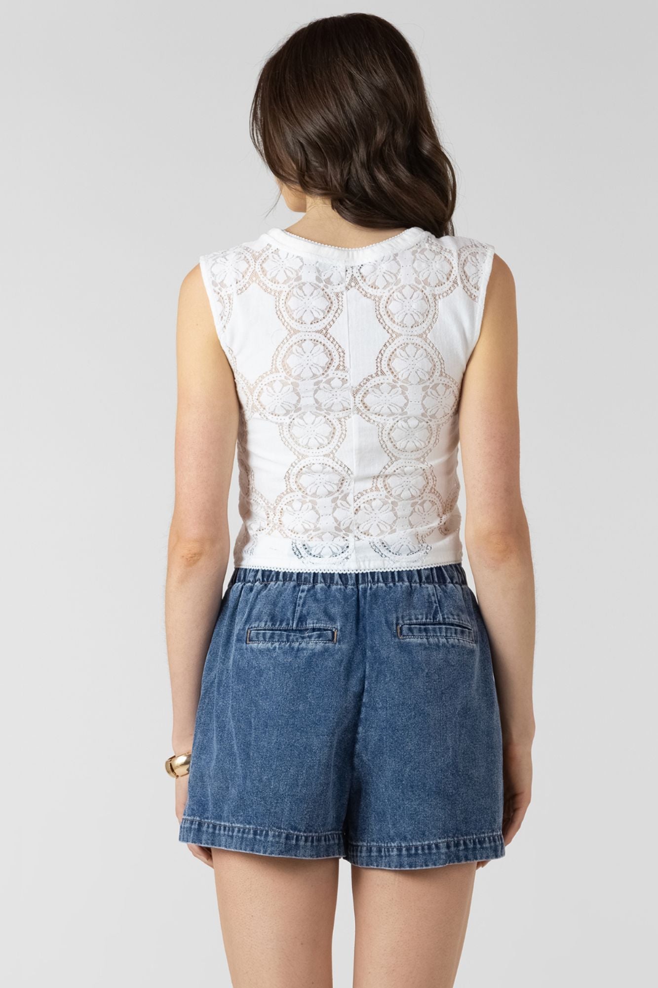Lace Cutout Button Front Tank