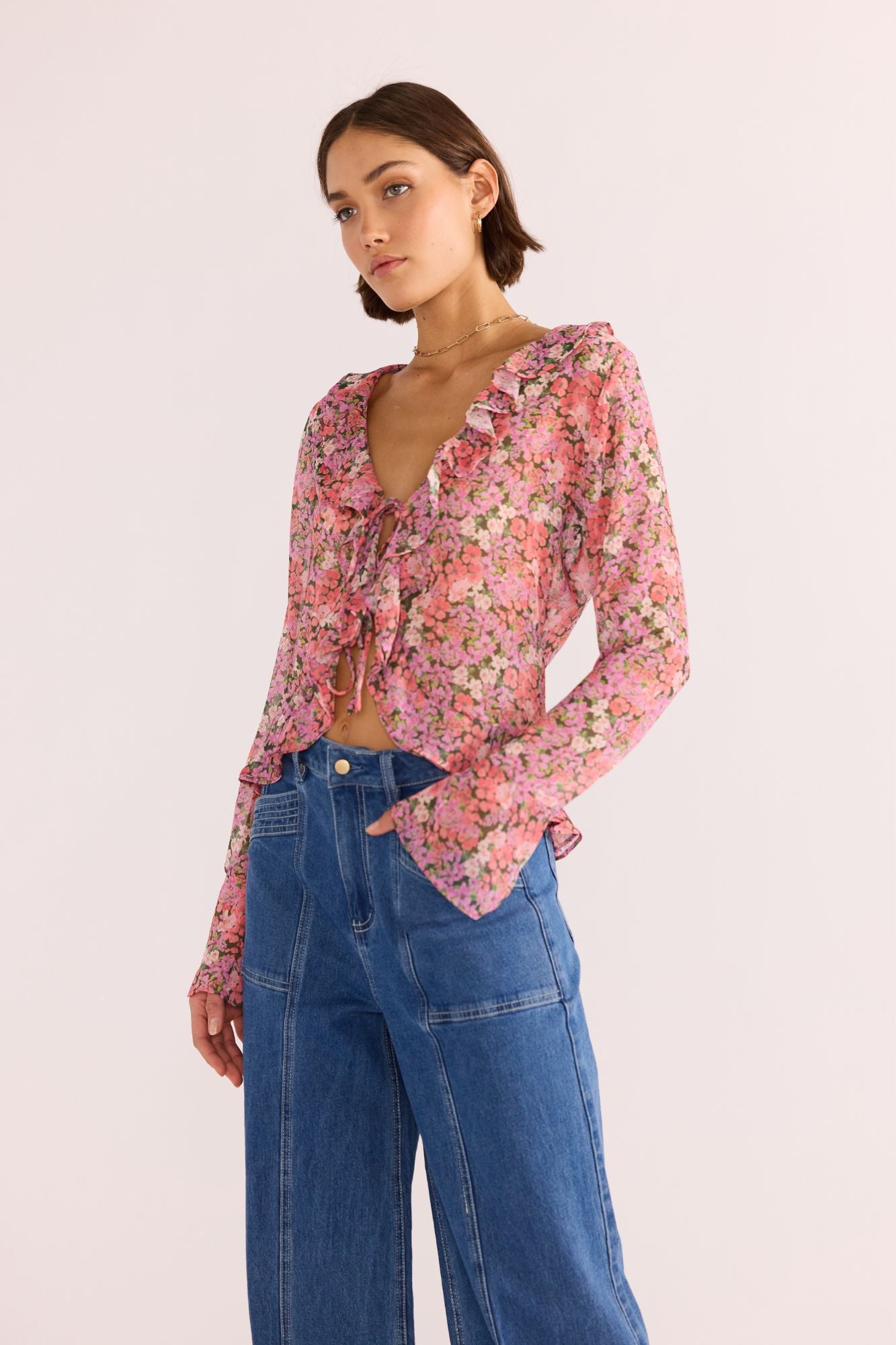 Amelia Ruffle Sheer Blouse
