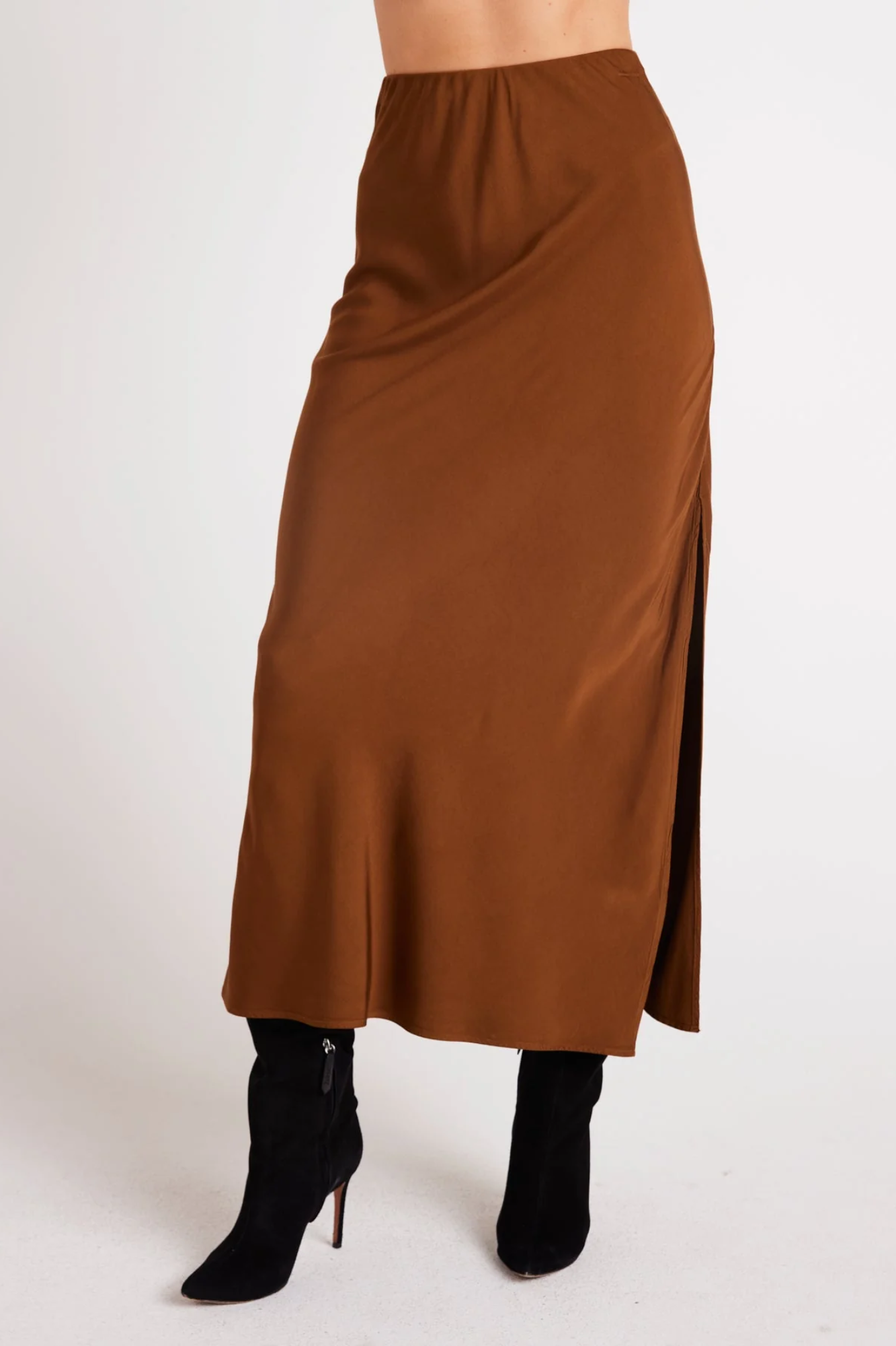 Satin Side Slit Maxi Skirt